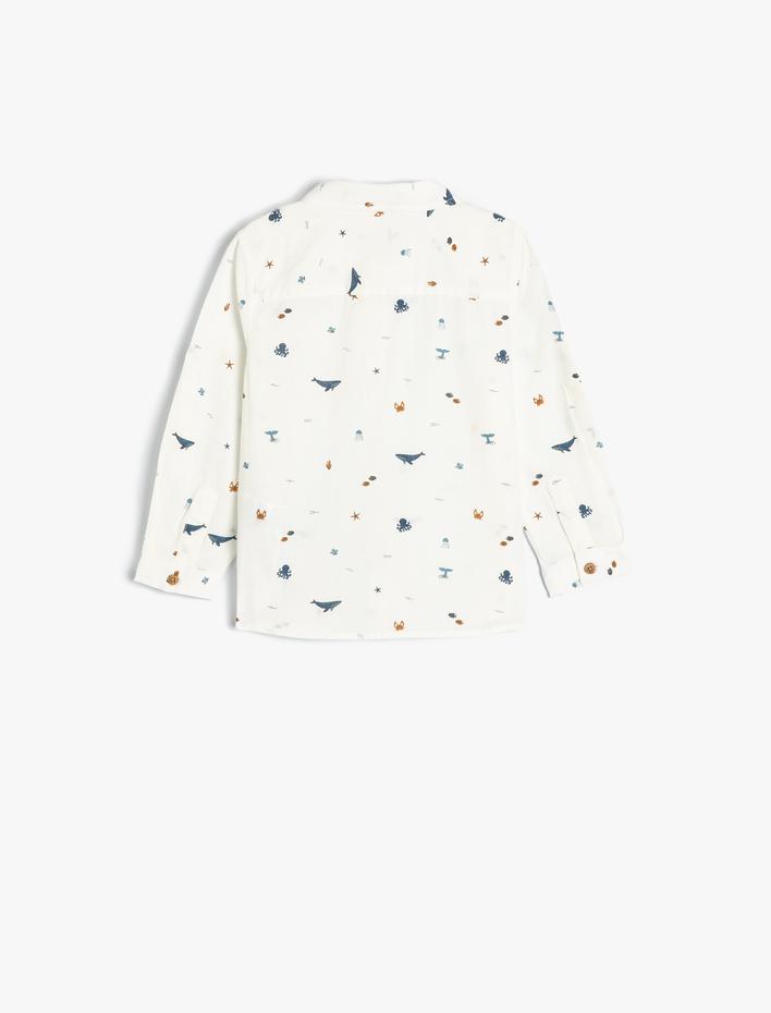 Erkek Bebek Gömlek Deniz Temalı Uzun Kollu Pamuklu