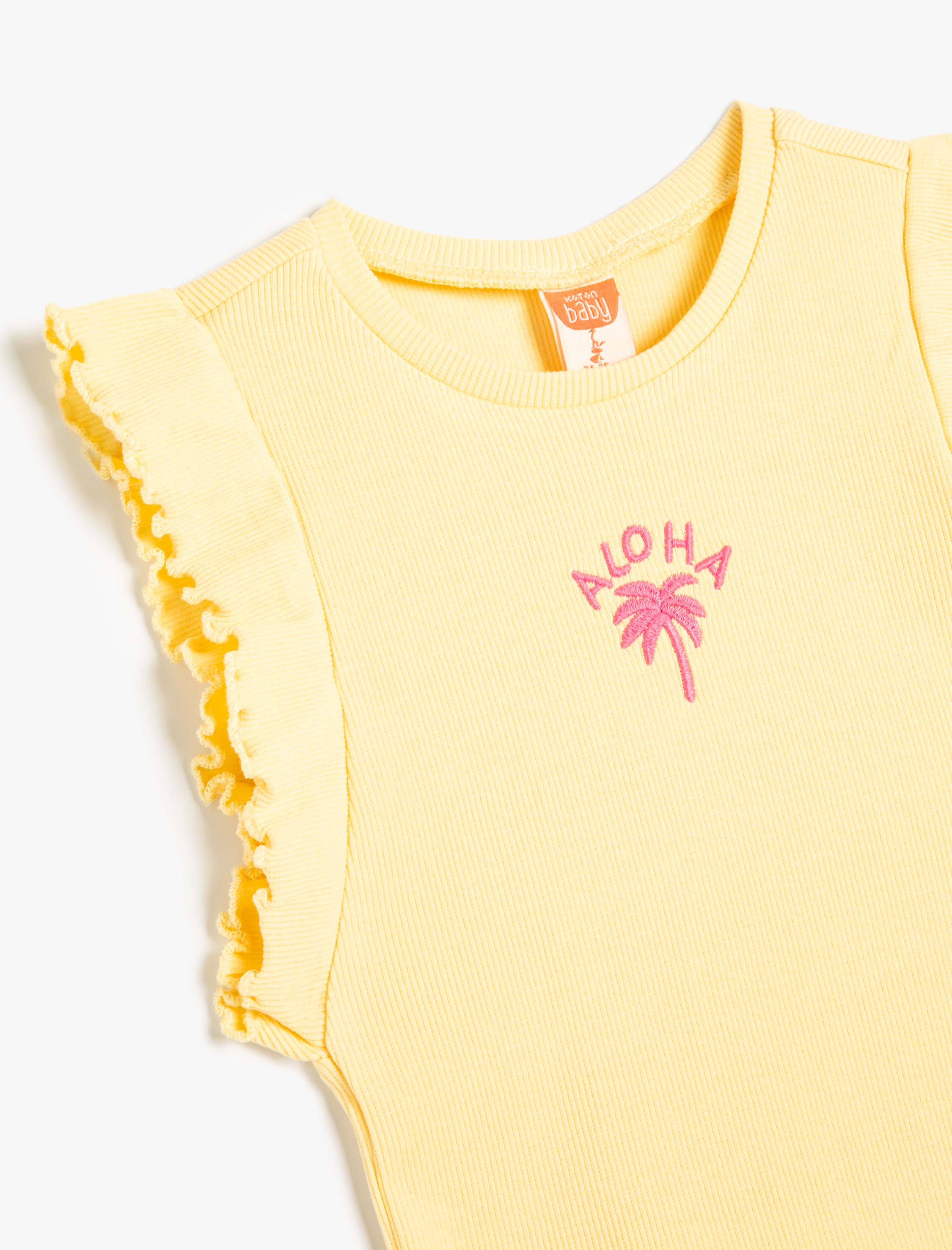  Kız Bebek Atlet Fırfırlı İşlemeli Pamuklu Bisiklet Yaka Kolsuz