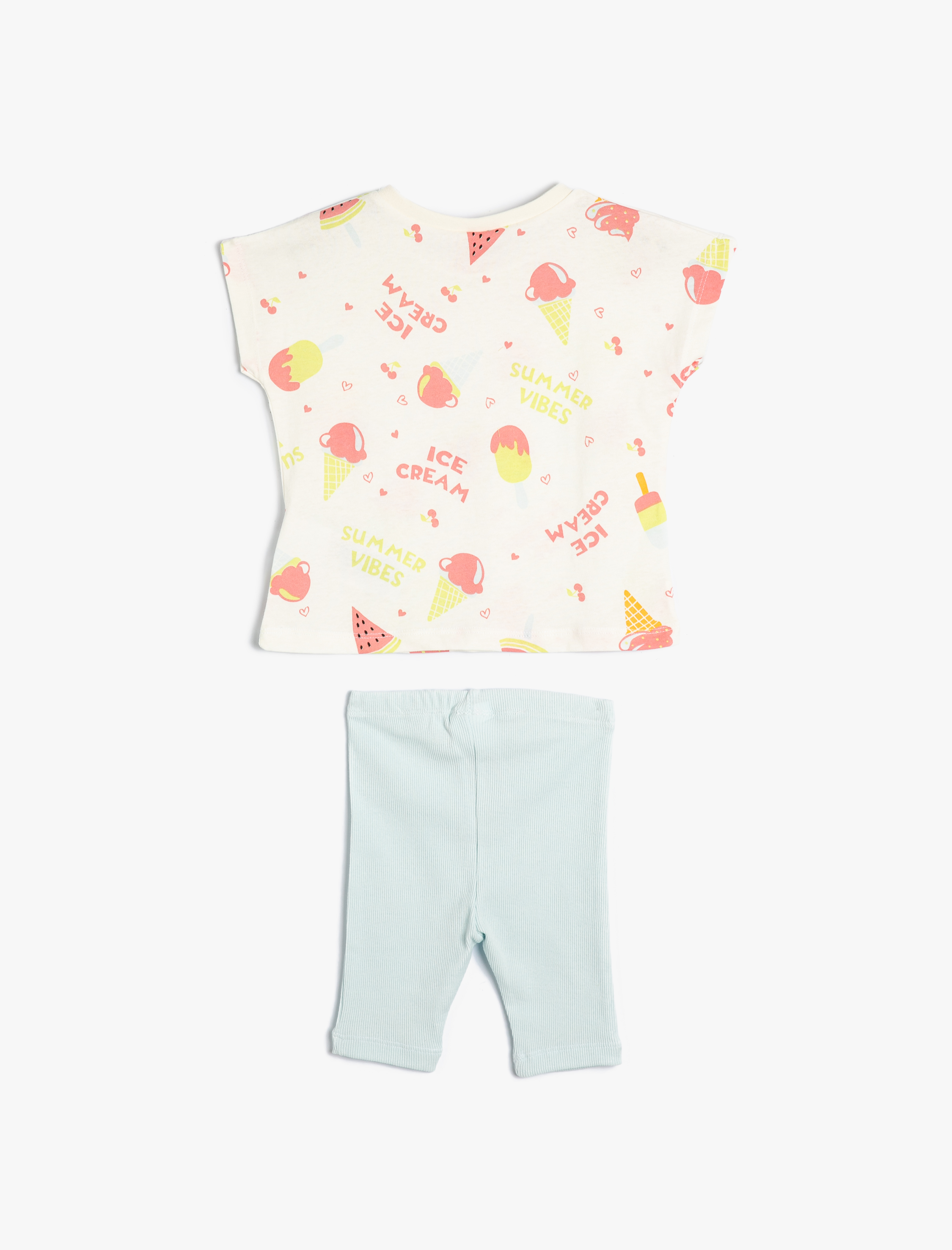  Kız Bebek 2'li Takım Tayt Tişört Dondurma Baskılı Pamuklu