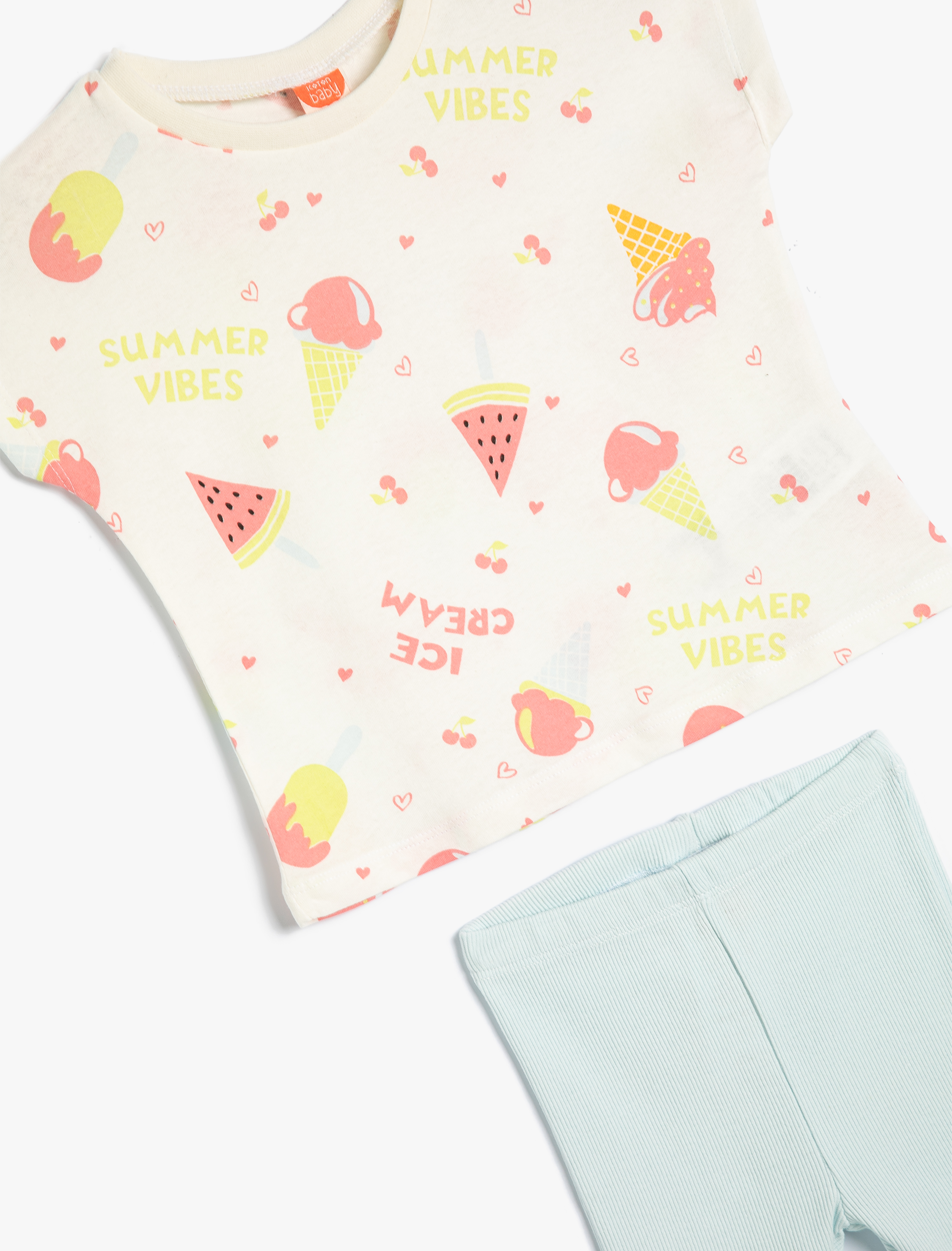  Kız Bebek 2'li Takım Tayt Tişört Dondurma Baskılı Pamuklu