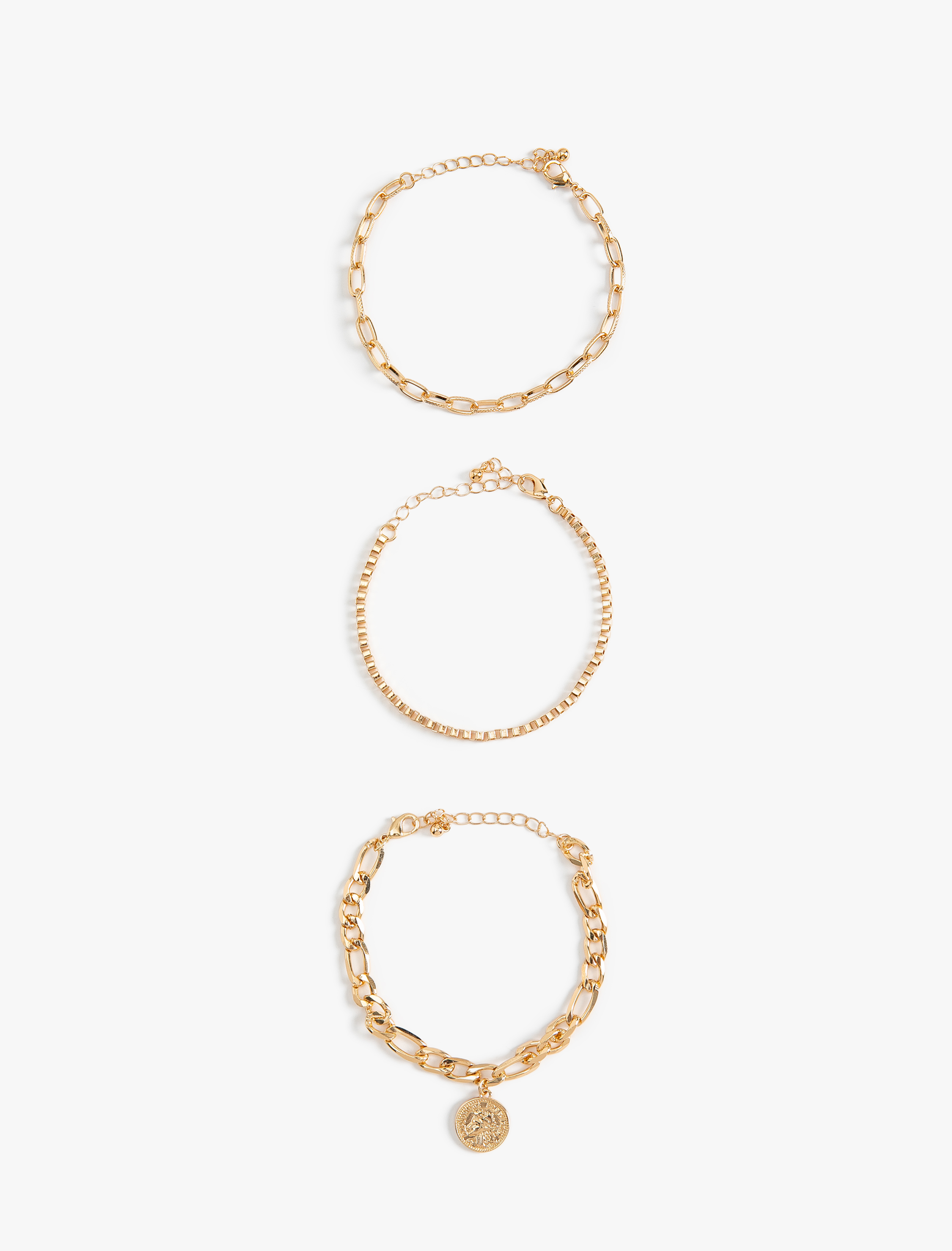  Kadın Zincir Bileklik Üç Sıralı Charm Detaylı