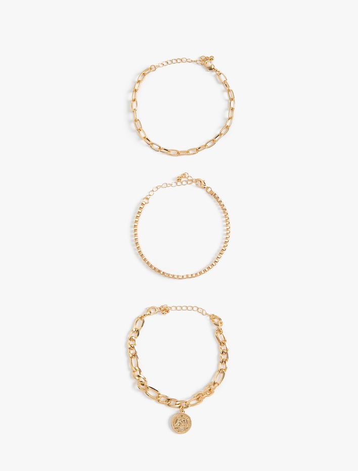 Kadın Zincir Bileklik Üç Sıralı Charm Detaylı