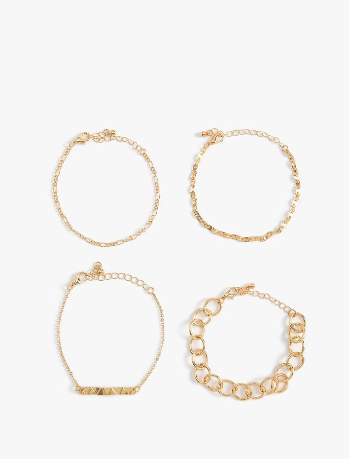 Kadın Zincir Detaylı 4'lü Bileklik Seti