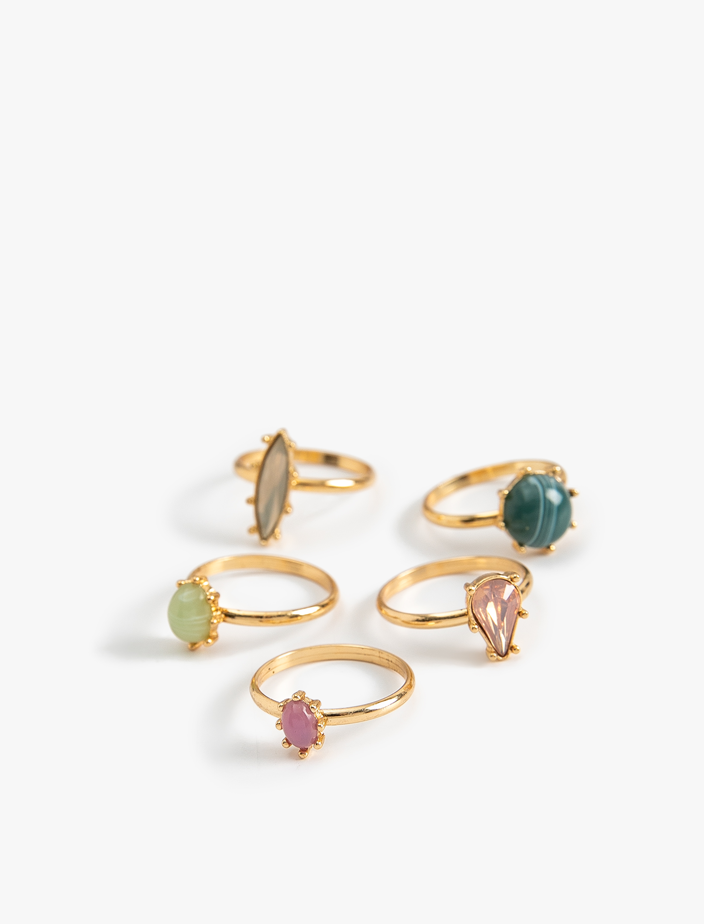  Kadın Taşlı Vintage Yüzük Seti 5'li