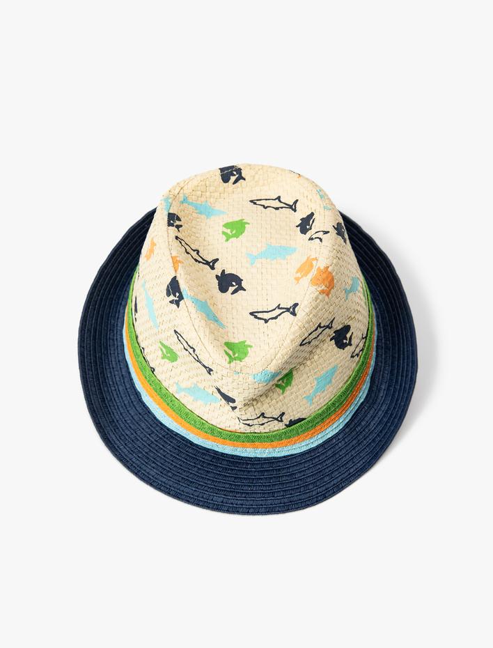 Erkek Çocuk Hasır Fötr Şapka Bantlı Balık Desenli