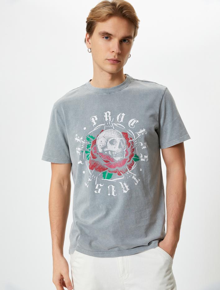  Kuru Kafa Baskılı Tişört Bisiklet Yaka Kısa Kollu