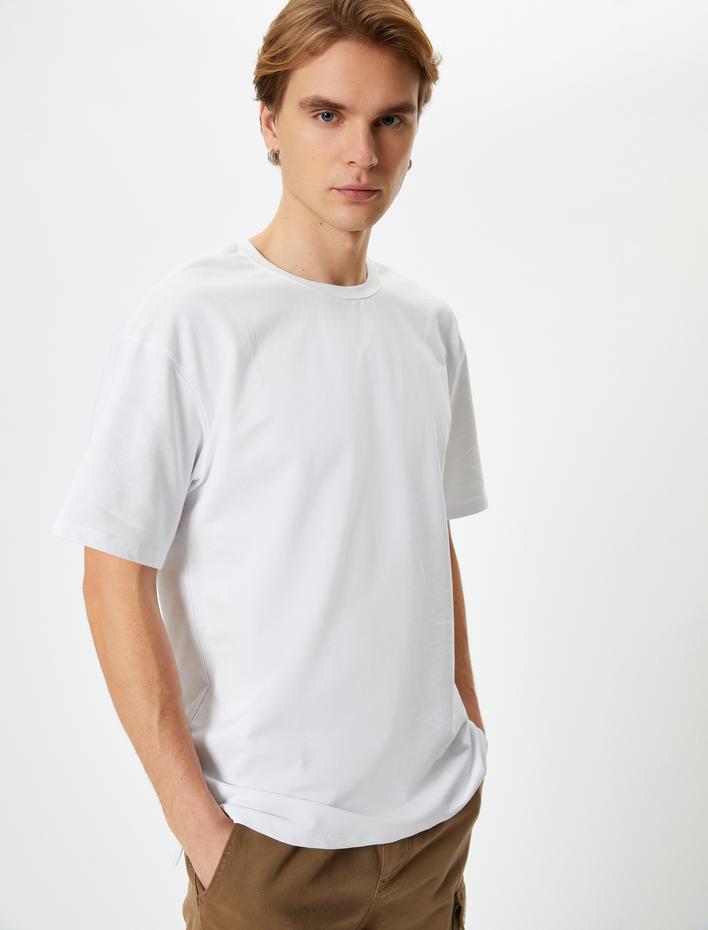  Basic Oversize Tişört Bisiklet Yaka Düşük Omuzlu Kısa Kollu Pamuklu