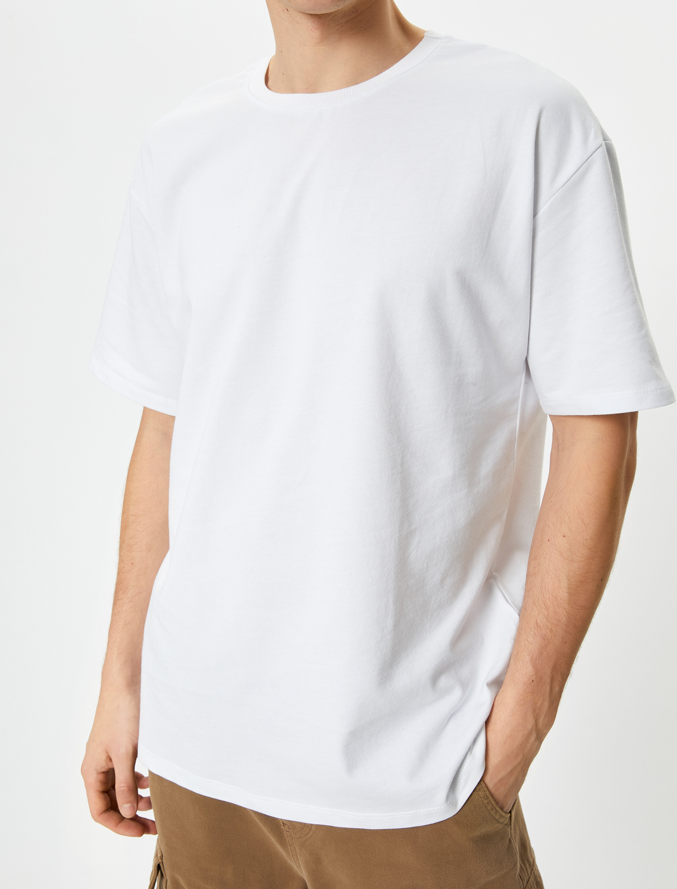   Basic Oversize Tişört Bisiklet Yaka Düşük Omuzlu Kısa Kollu Pamuklu