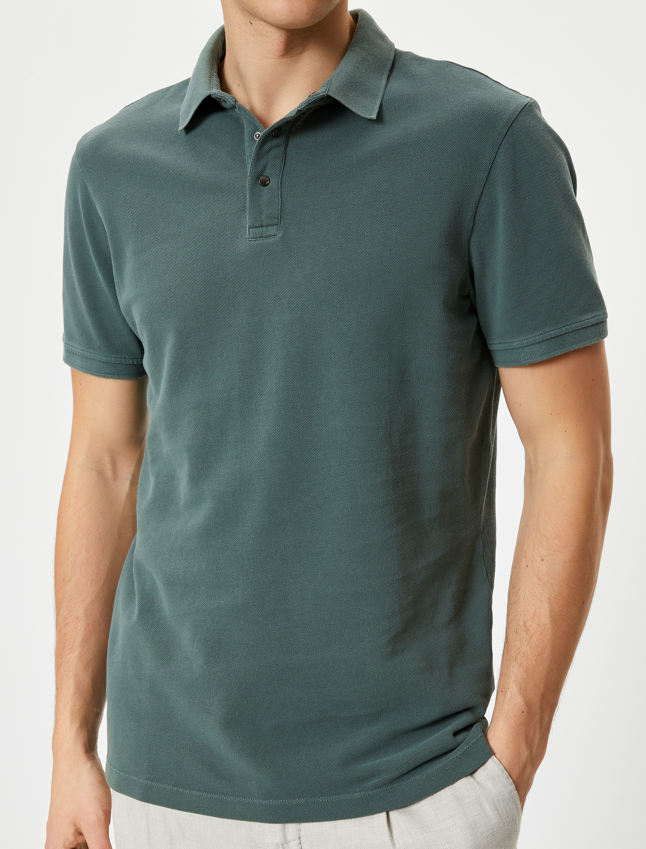 Polo Yaka Tişört Düğmeli Kısa Kollu Pamuklu