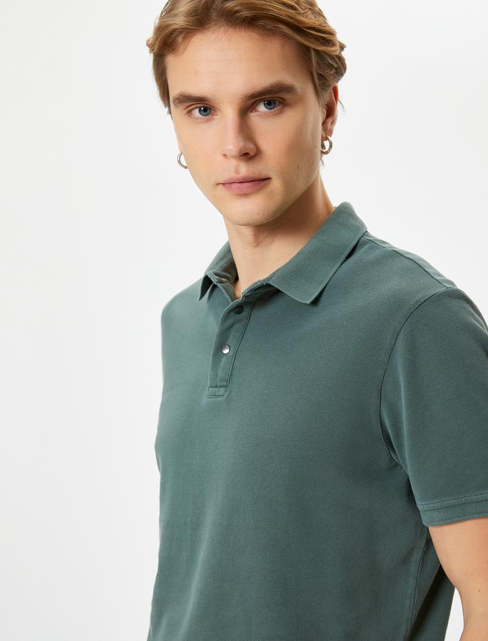  Polo Yaka Tişört Düğmeli Kısa Kollu Pamuklu