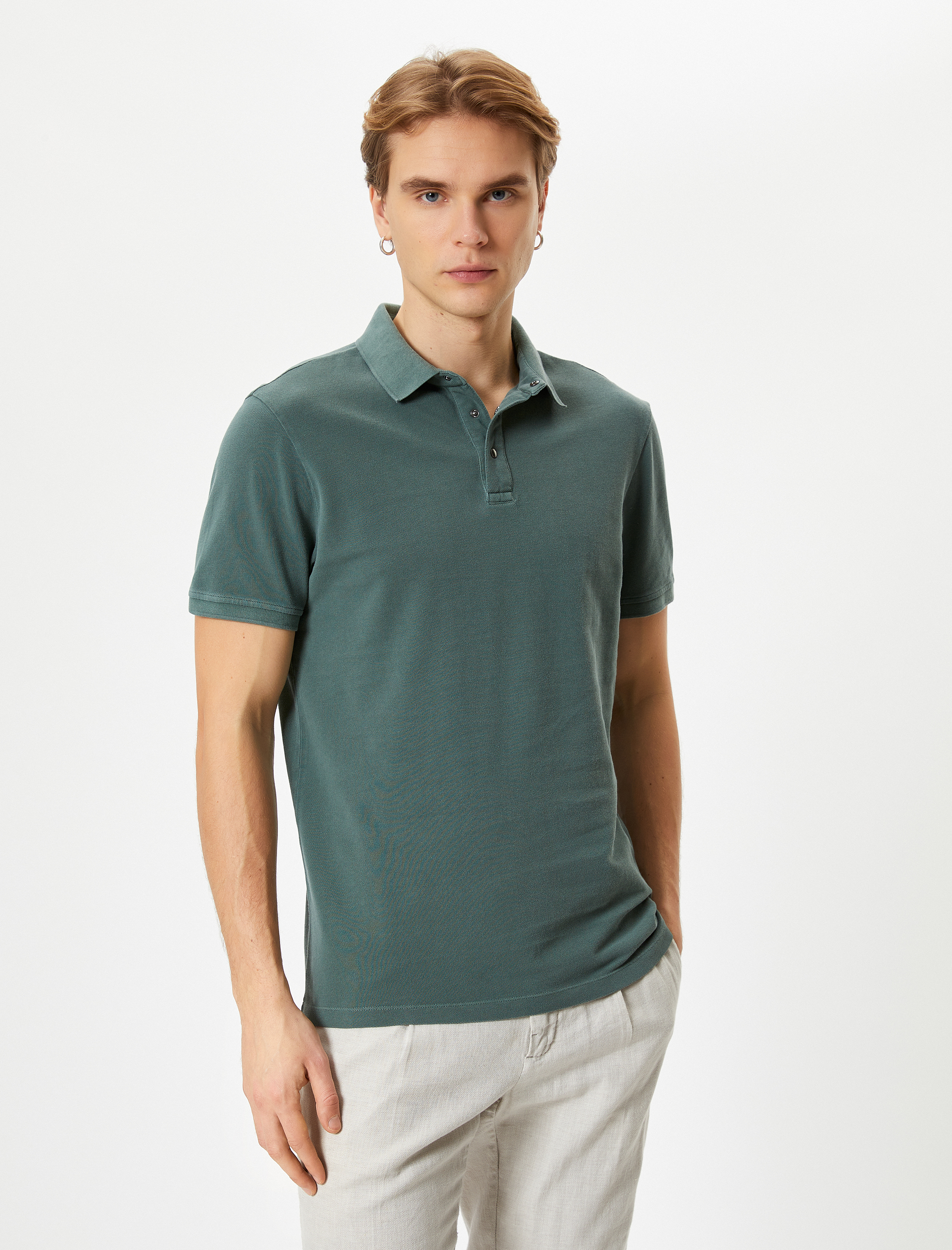 Polo Yaka Tişört Düğmeli Kısa Kollu Pamuklu