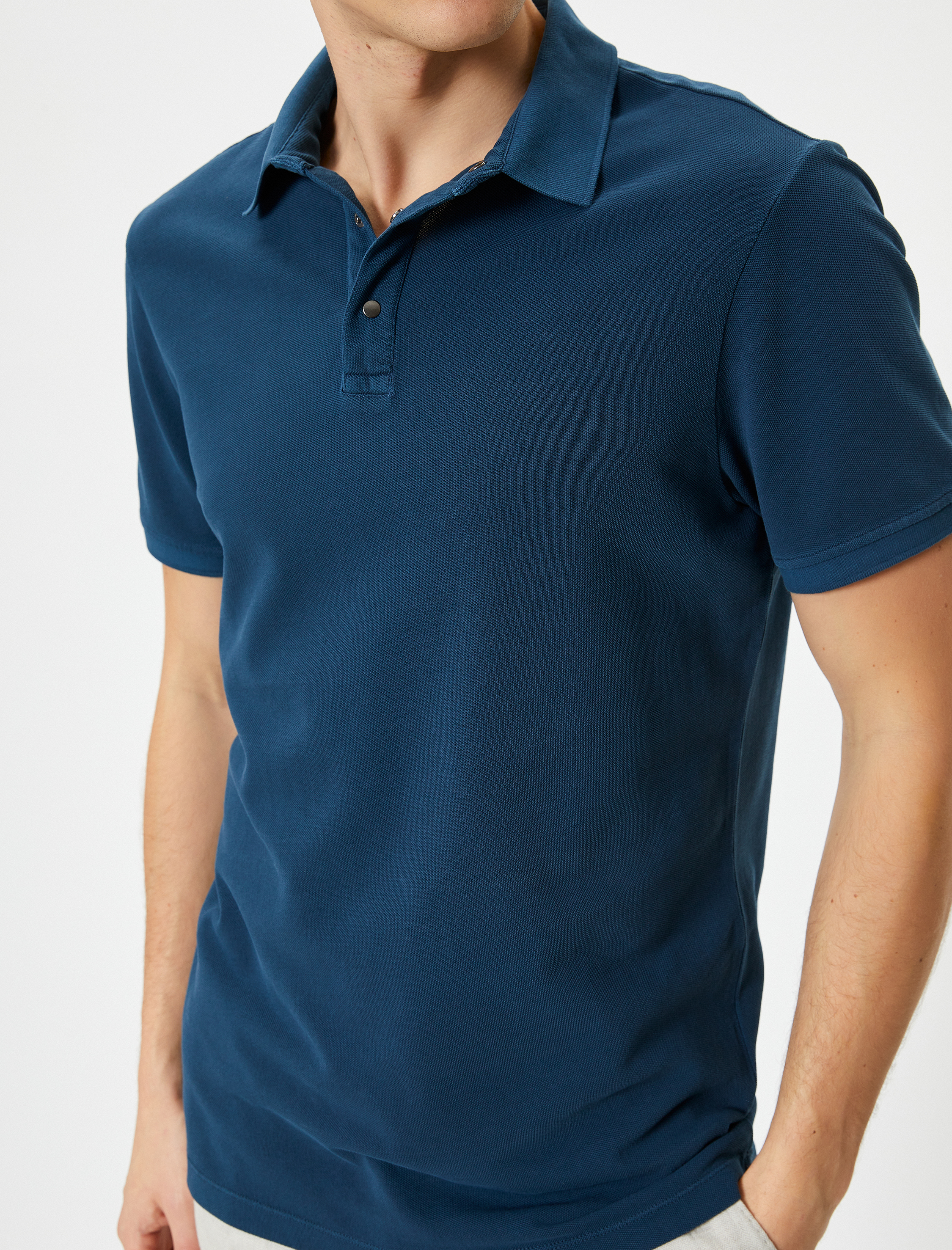 Polo Yaka Tişört Düğmeli Kısa Kollu Pamuklu