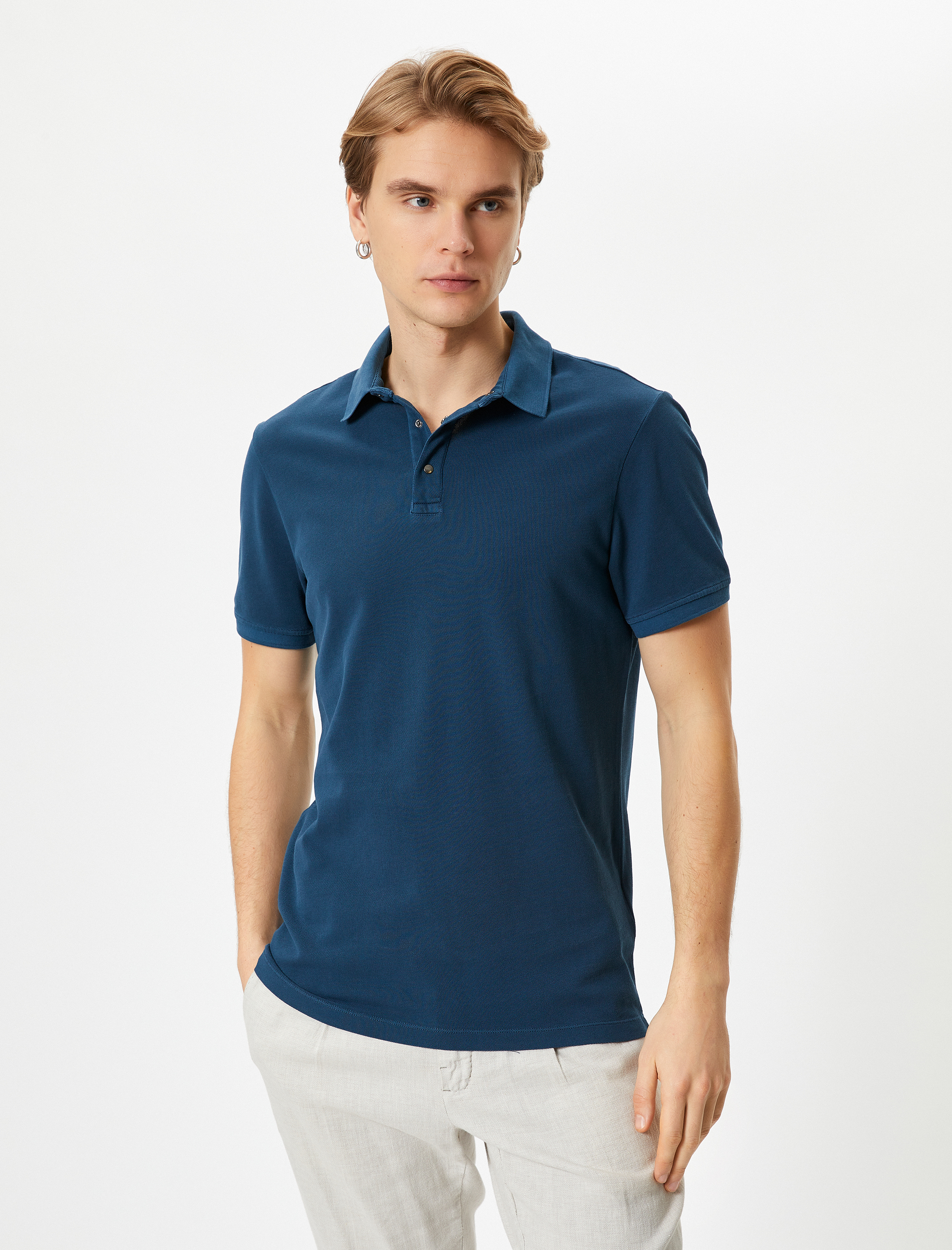 Polo Yaka Tişört Düğmeli Kısa Kollu Pamuklu