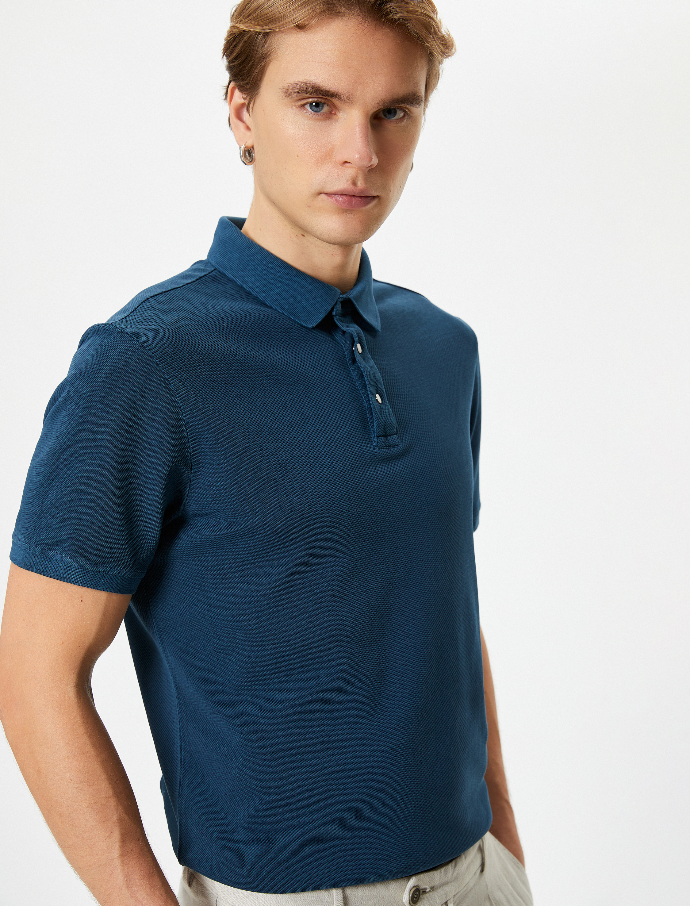 Polo Yaka Tişört Düğmeli Kısa Kollu Pamuklu