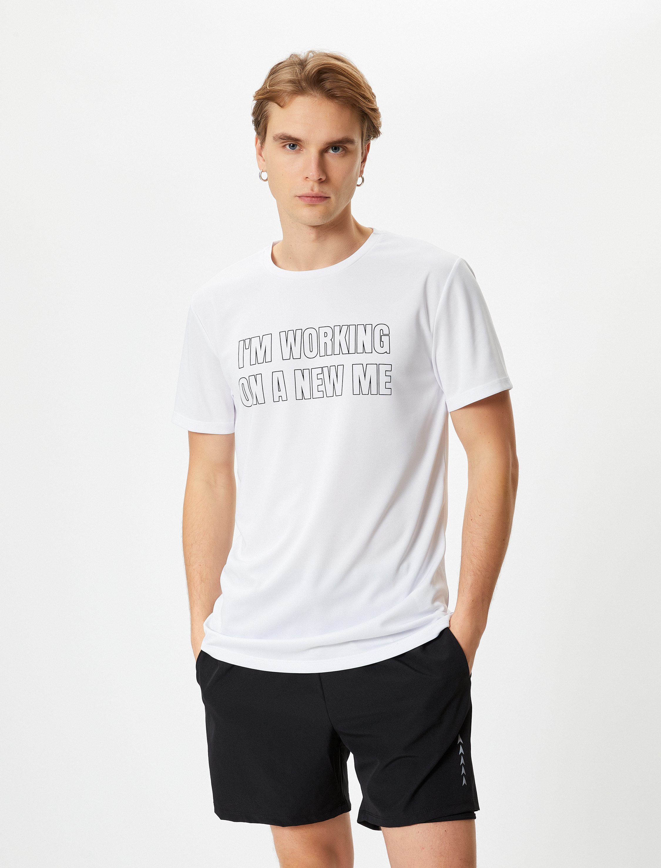   Spor Tişört Slogan Baskılı Bisiklet Yaka Kısa Kollu