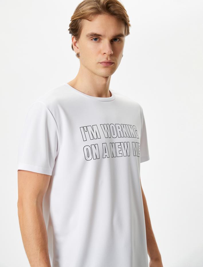  Spor Tişört Slogan Baskılı Bisiklet Yaka Kısa Kollu