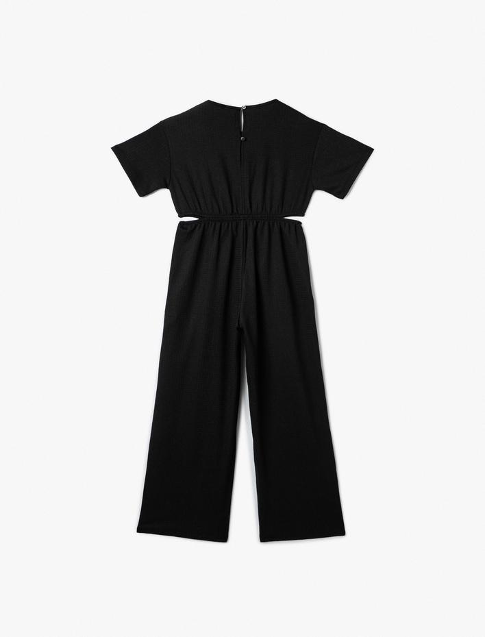 Kız Çocuk Tulum Pencere Detaylı Kısa Kollu Bisiklet Yaka