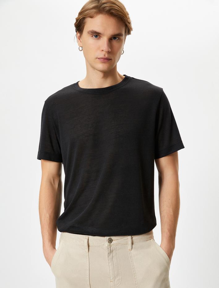  Bisiklet Yaka Tişört Kısa Kollu Dikiş Detaylı