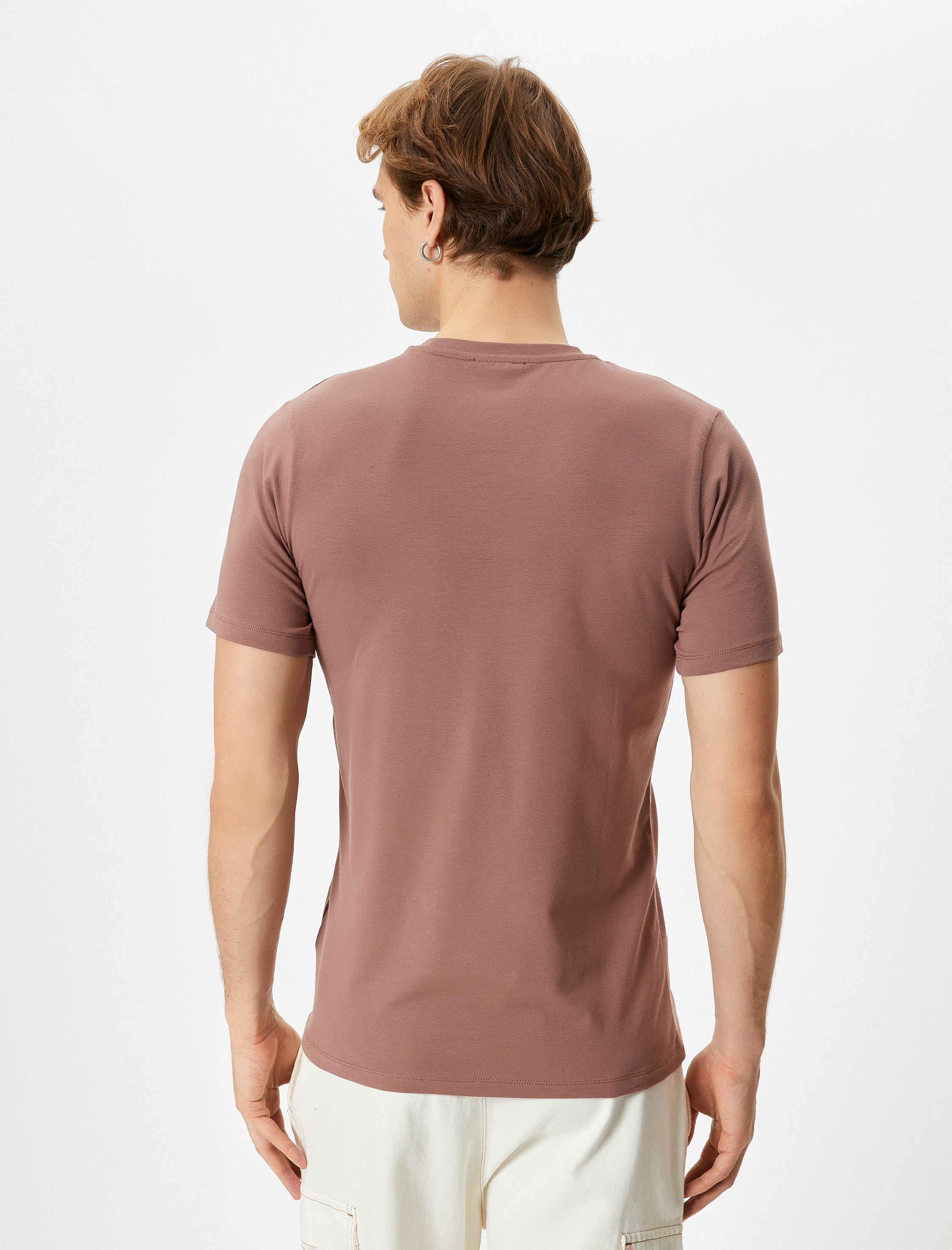   Kısa Kollu Tişört Uzun Kalça Boy Esnek Kumaş Slim Fit Pamuklu