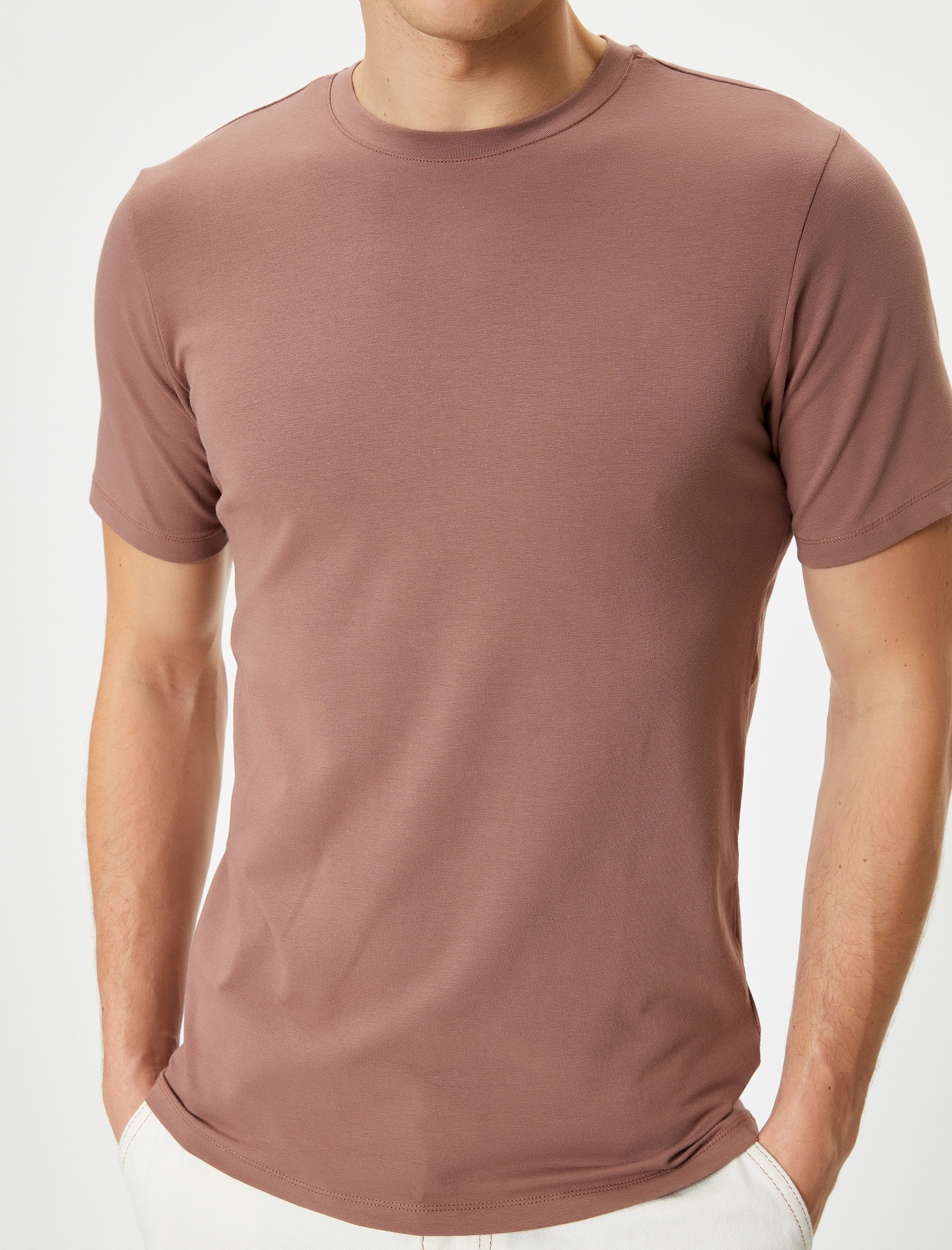   Kısa Kollu Tişört Uzun Kalça Boy Esnek Kumaş Slim Fit Pamuklu