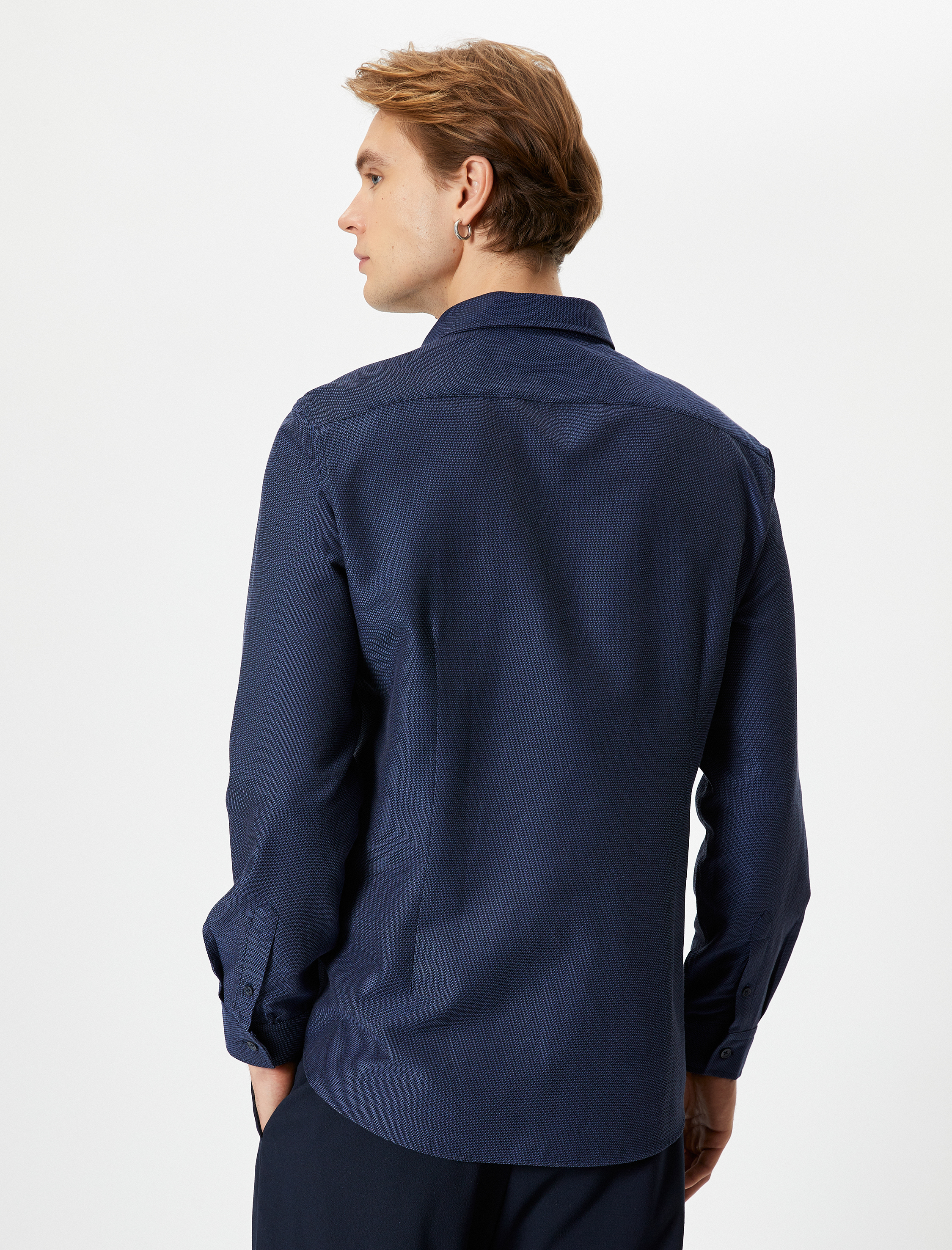   Slim Fit Gömlek Yarım İtalyan Yaka Uzun Kollu