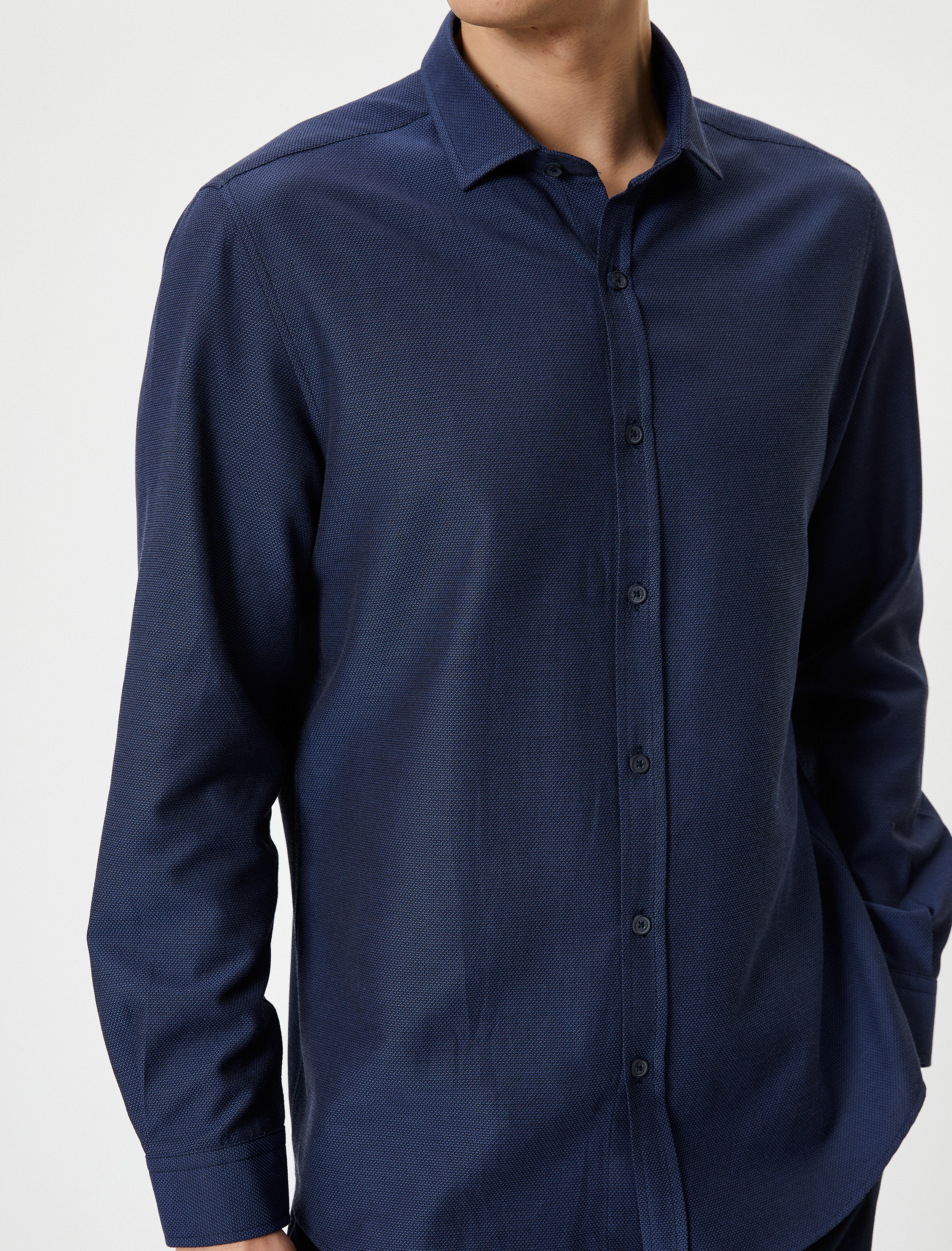   Slim Fit Gömlek Yarım İtalyan Yaka Uzun Kollu