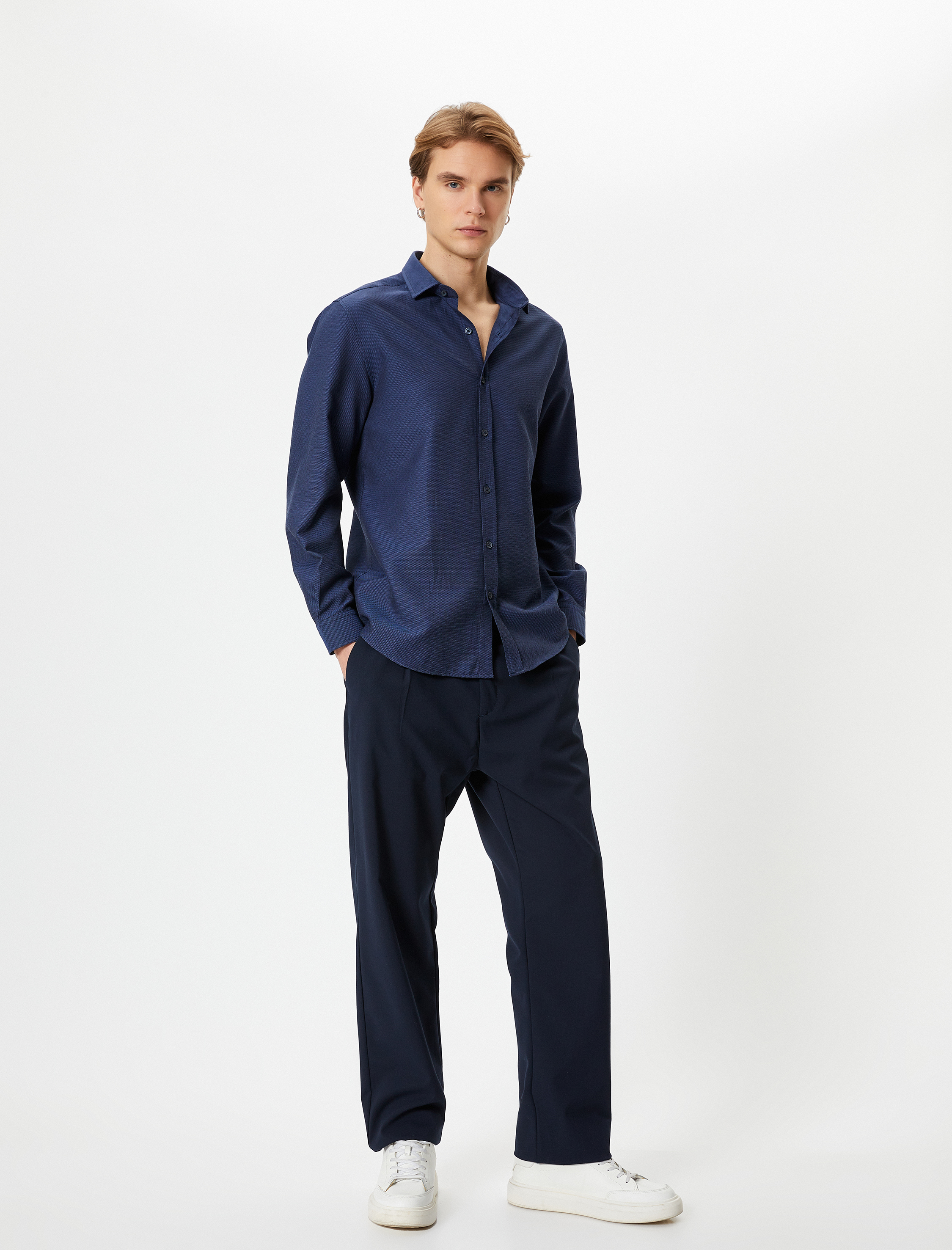   Slim Fit Gömlek Yarım İtalyan Yaka Uzun Kollu