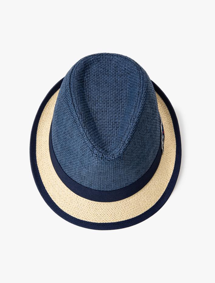 Erkek Çocuk Hasır Fötr Şapka Bantlı Aplike Detaylı