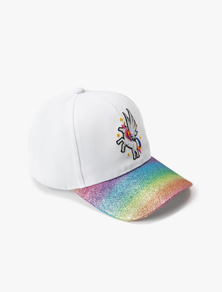 Kız Çocuk Unicorn Kep Şapka Simli İşlemeli