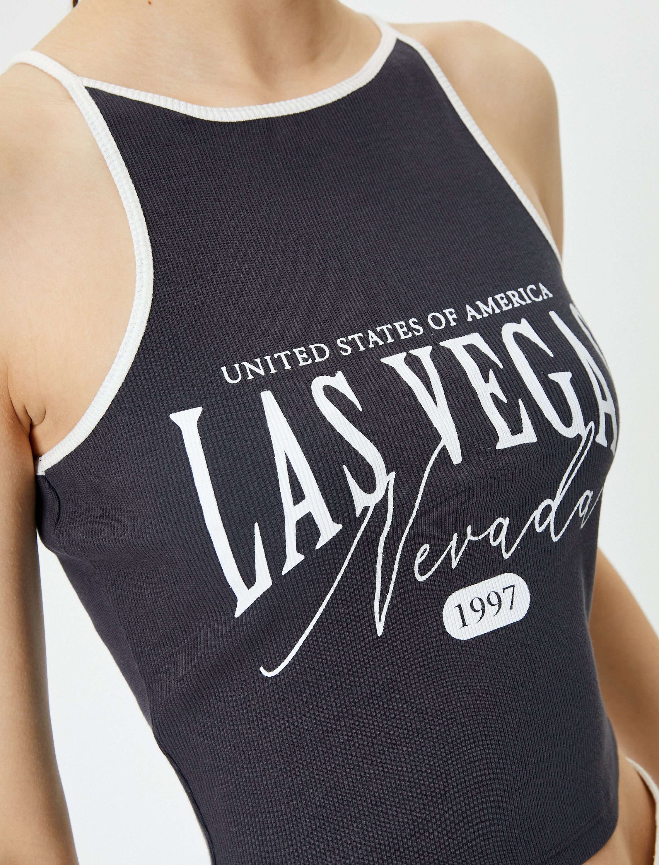   Halter Yaka Üst Baskılı Ribanalı Pamuklu Slim Fit