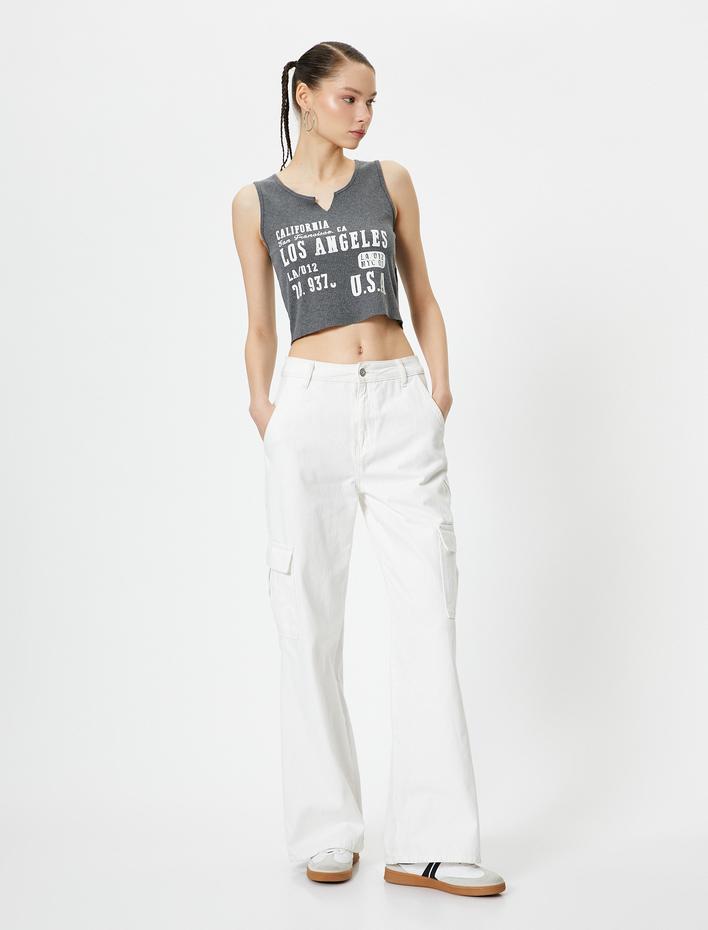  Kolsuz Kısa Tişört Kesik V Yaka Baskılı