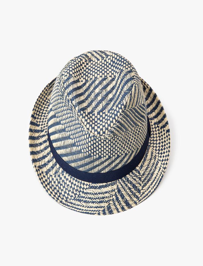 Erkek Şerit Detaylı Hasır Fötr Şapka