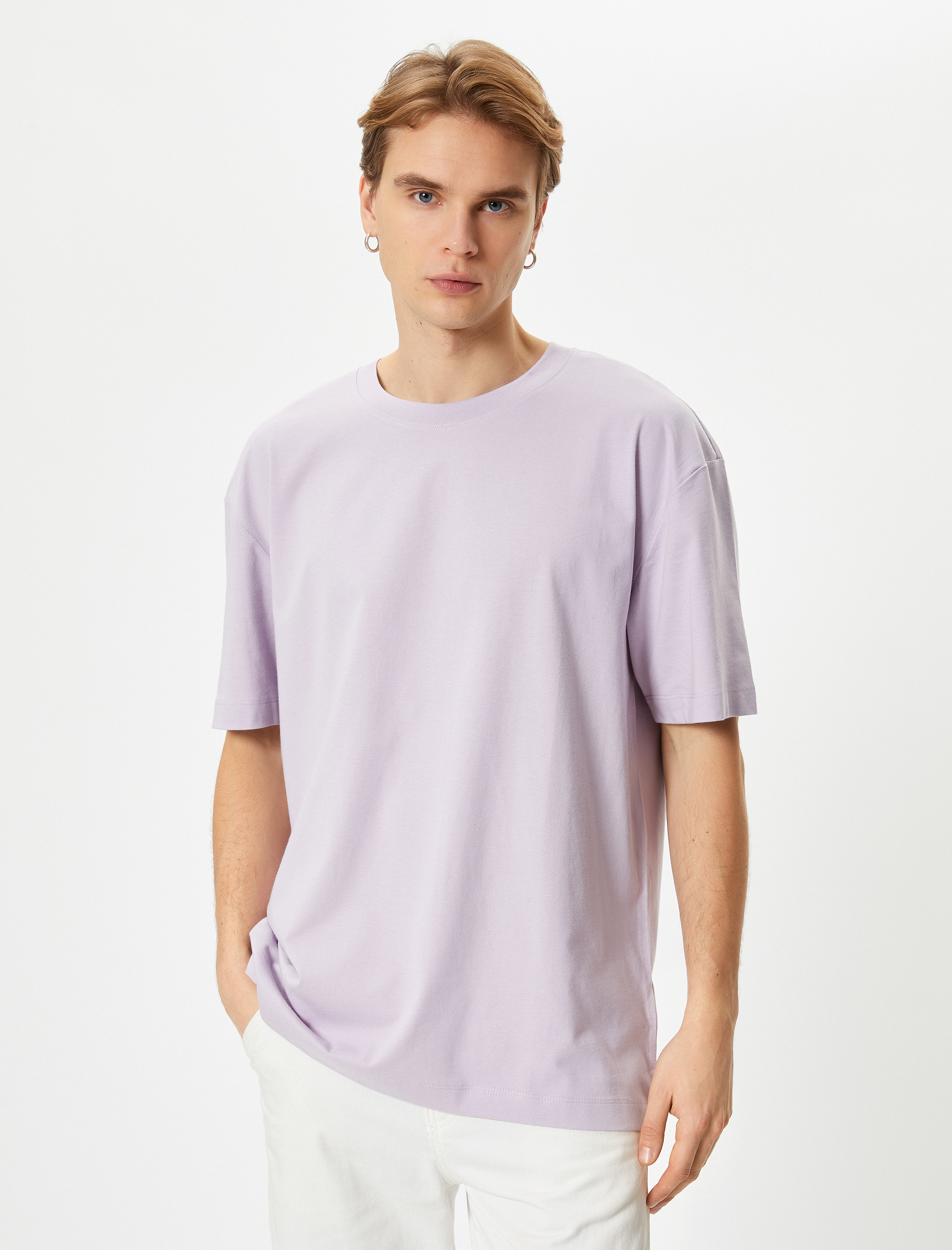   Oversize Tişört Bisiklet Yaka Kısa Kollu Pamuklu