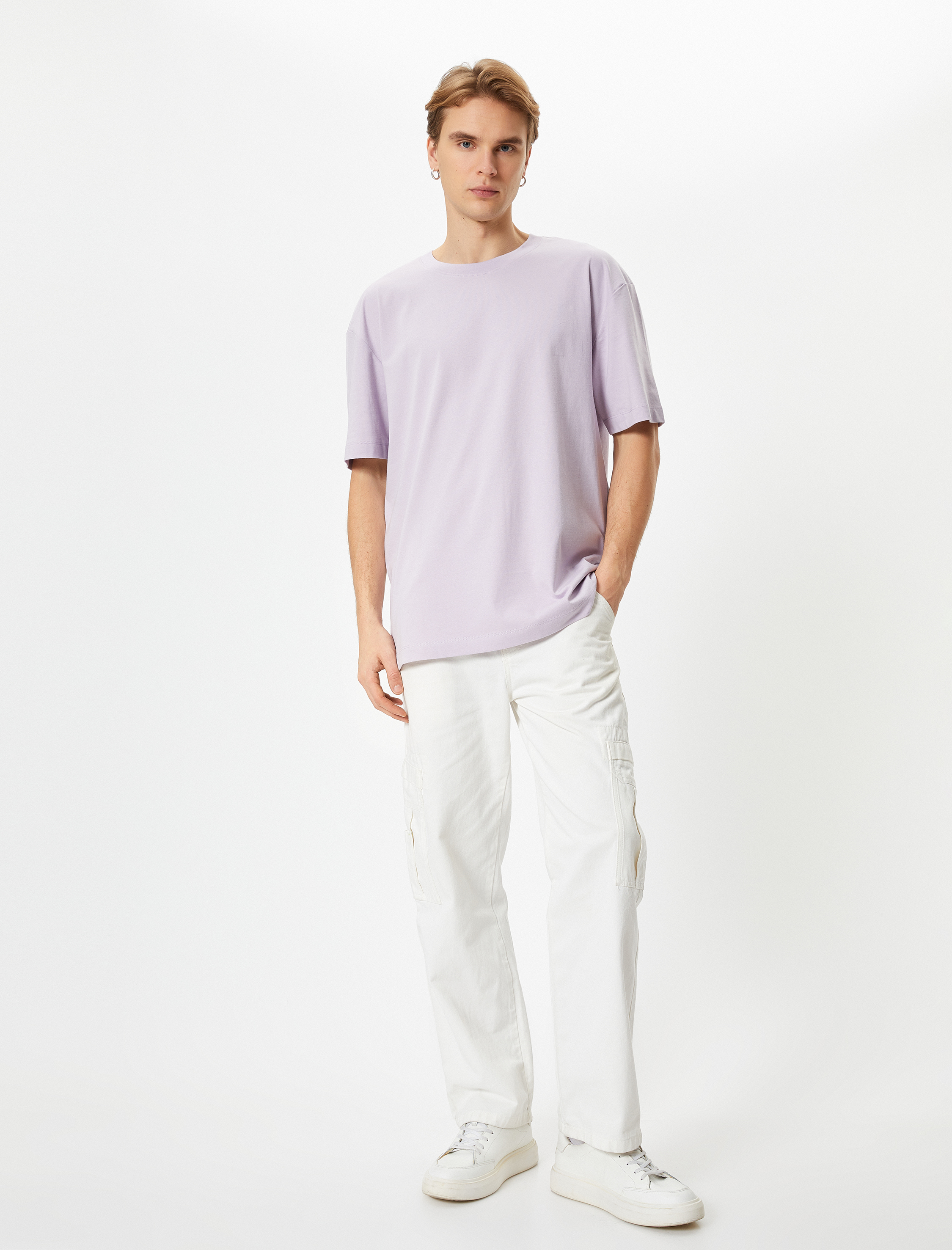   Oversize Tişört Bisiklet Yaka Kısa Kollu Pamuklu