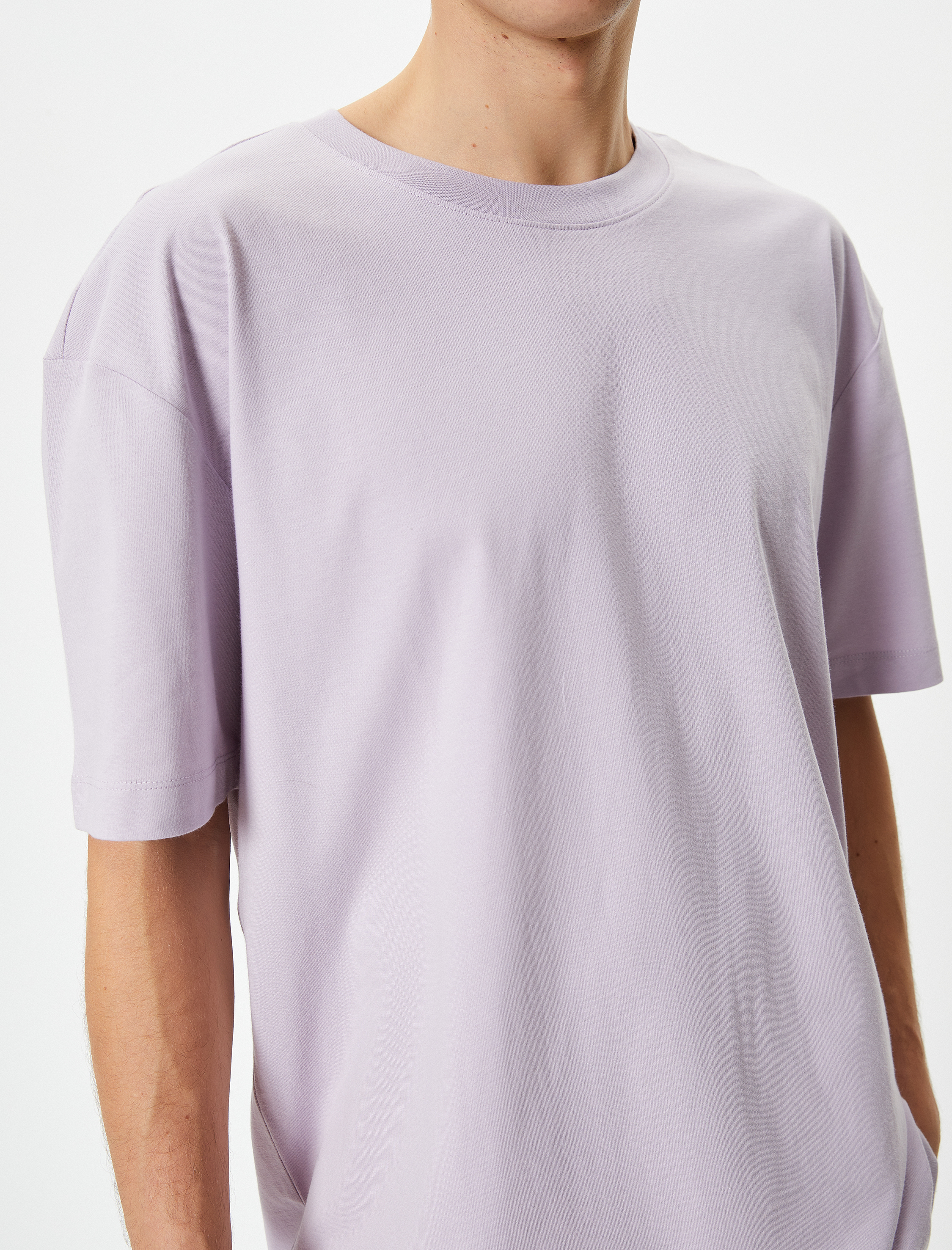   Oversize Tişört Bisiklet Yaka Kısa Kollu Pamuklu