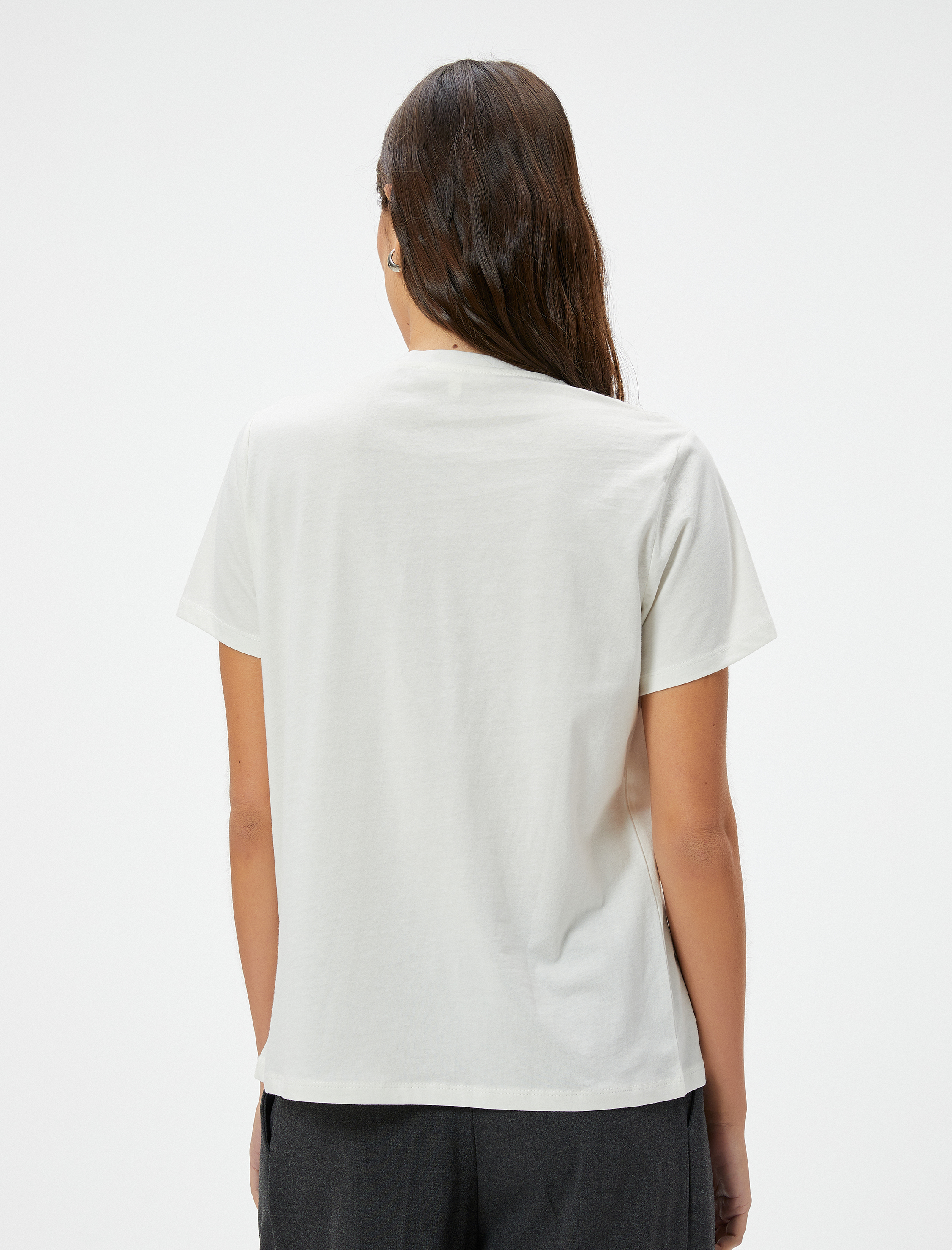   Kroşe Detaylı Tişört Kısa Kollu Bisiklet Yaka Pamuklu