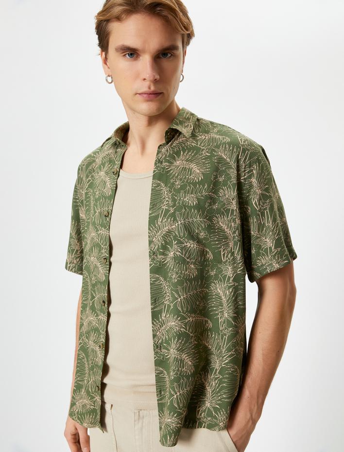  Yazlık Gömlek Kısa Kollu Çiçekli Desenli Düğmeli Viskon Karışımlı Regular Fit