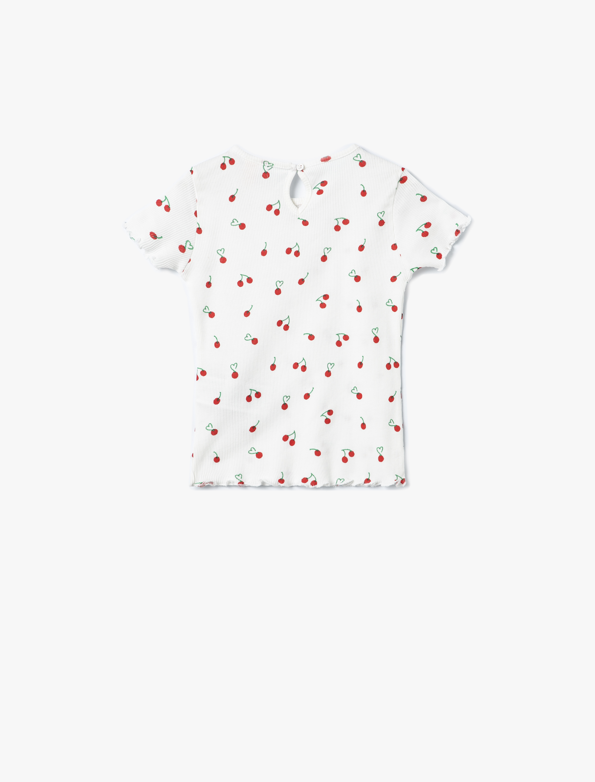  Kız Bebek Tişört Kirazlı Baskılı Kısa Kollu Ribanalı Pamuklu
