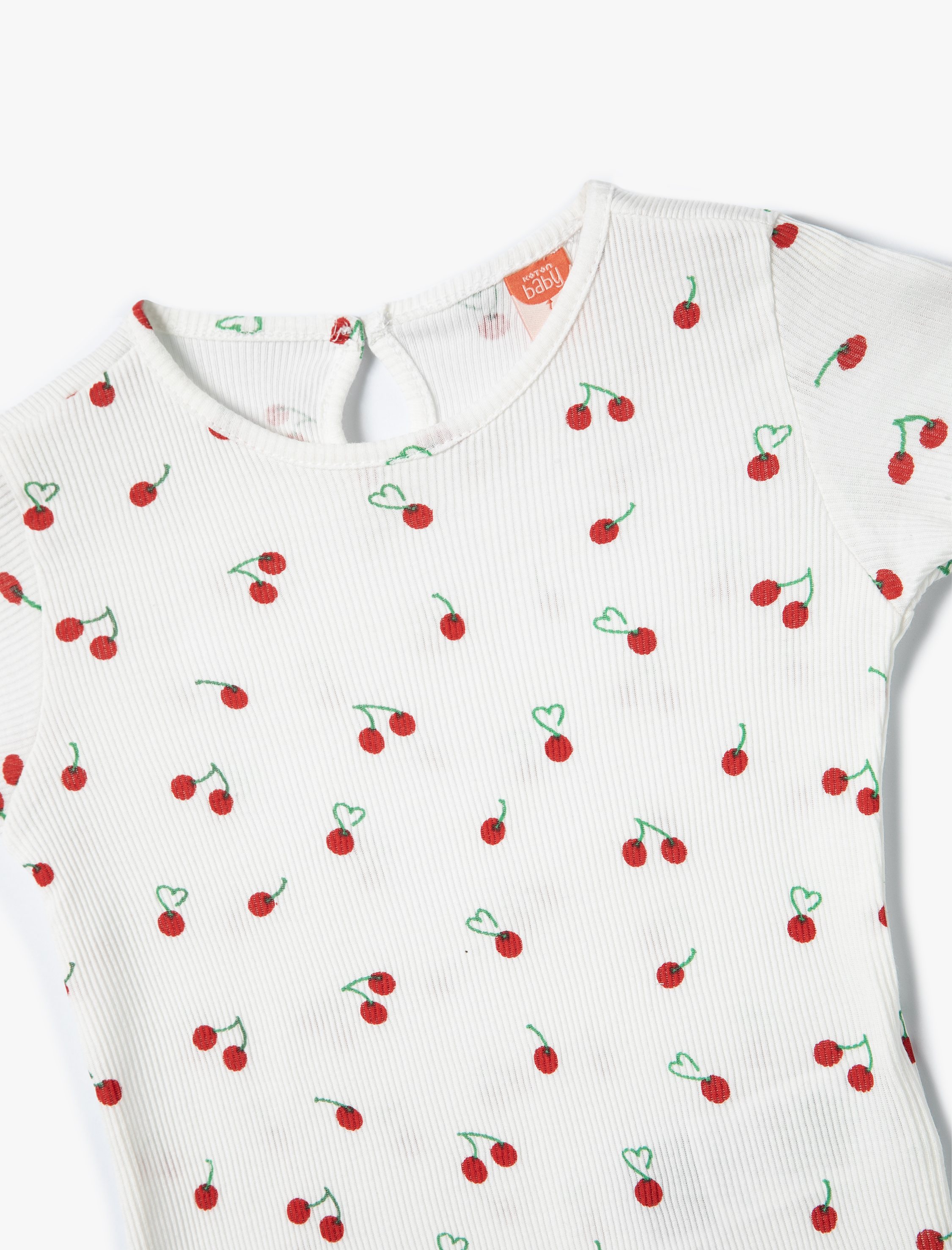  Kız Bebek Tişört Kirazlı Baskılı Kısa Kollu Ribanalı Pamuklu
