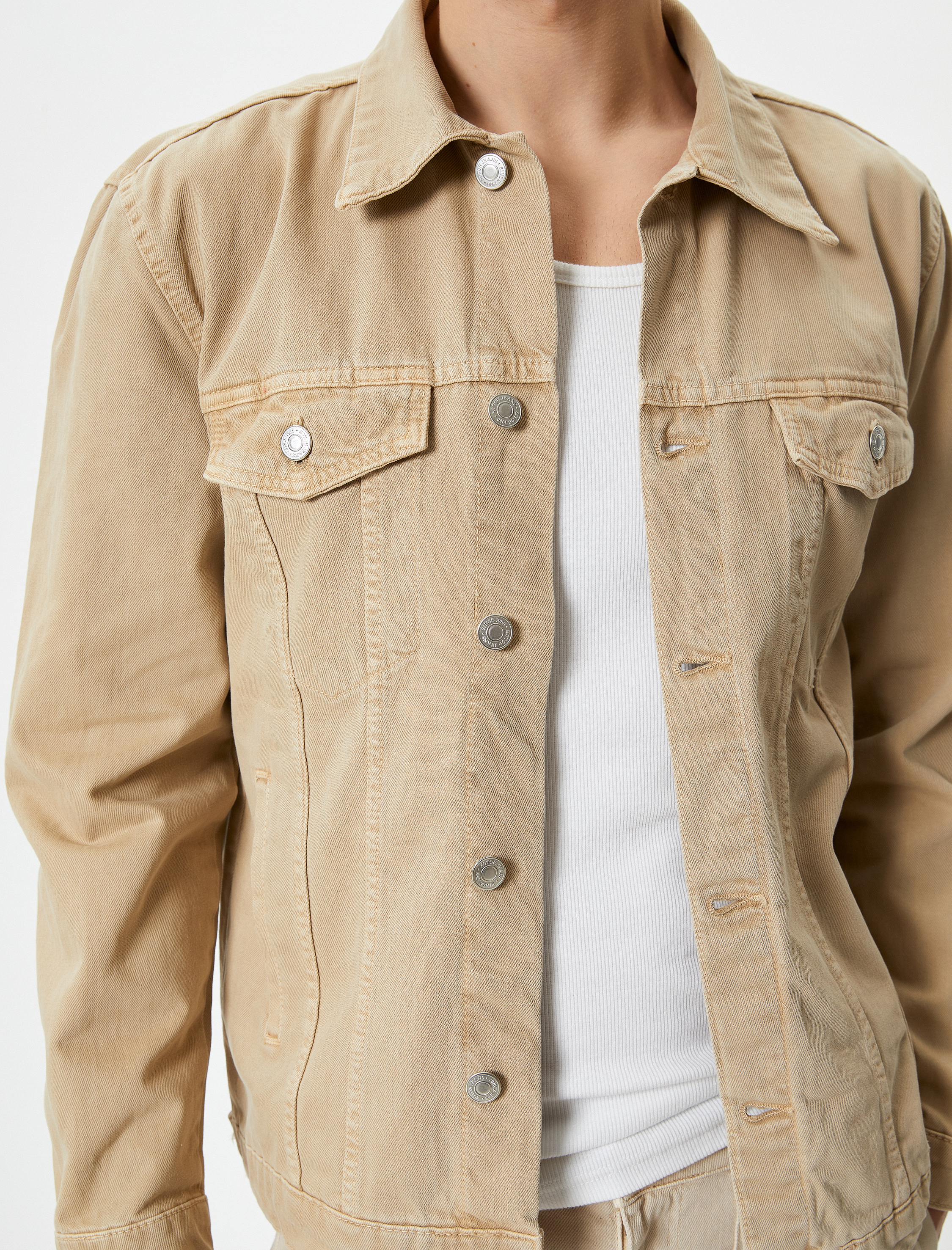   Kot Ceket Cep Detaylı Düğmeli Klasik Yaka