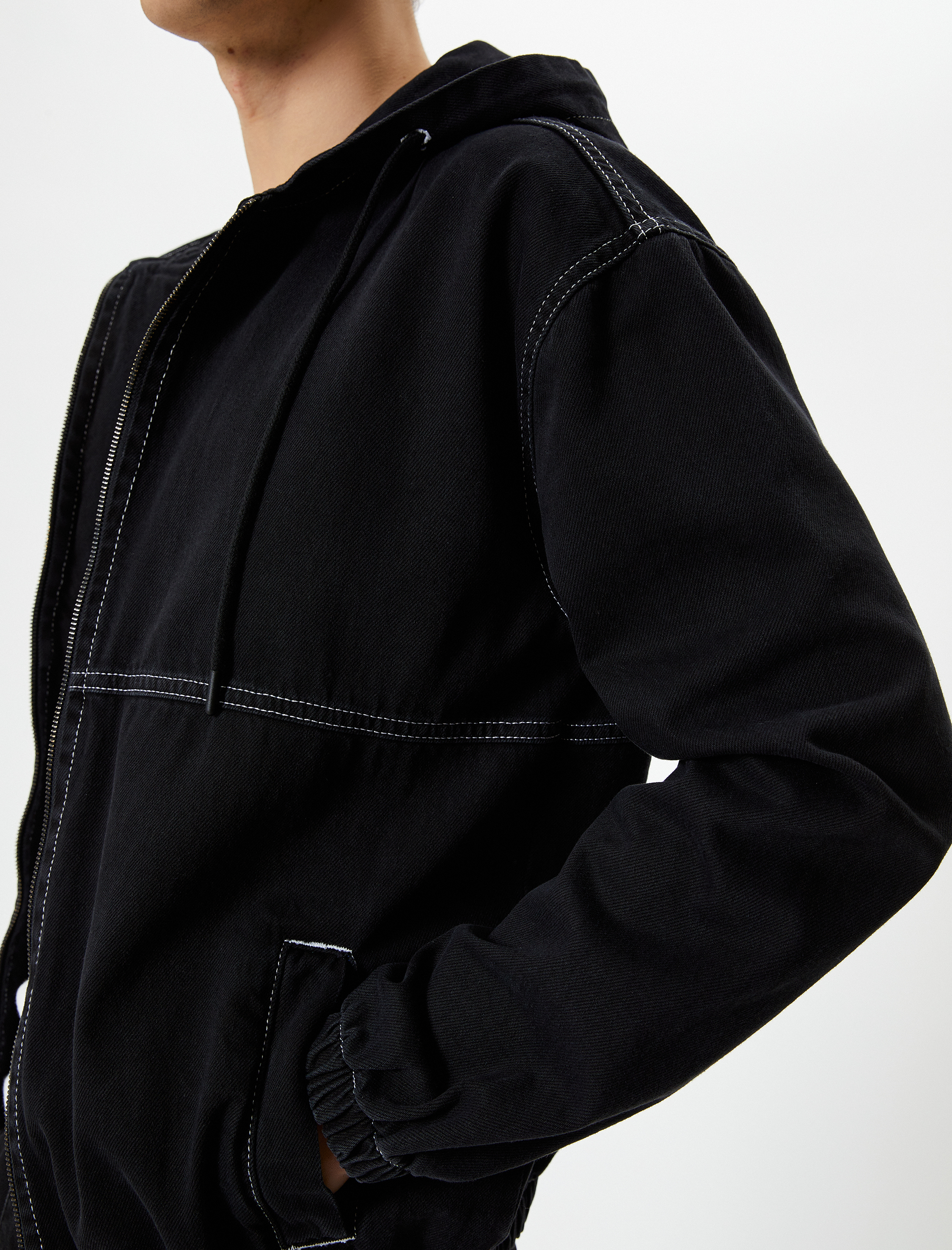   Kot Ceket Kapşonlu Fermuarlı Dikiş Detaylı Cepli