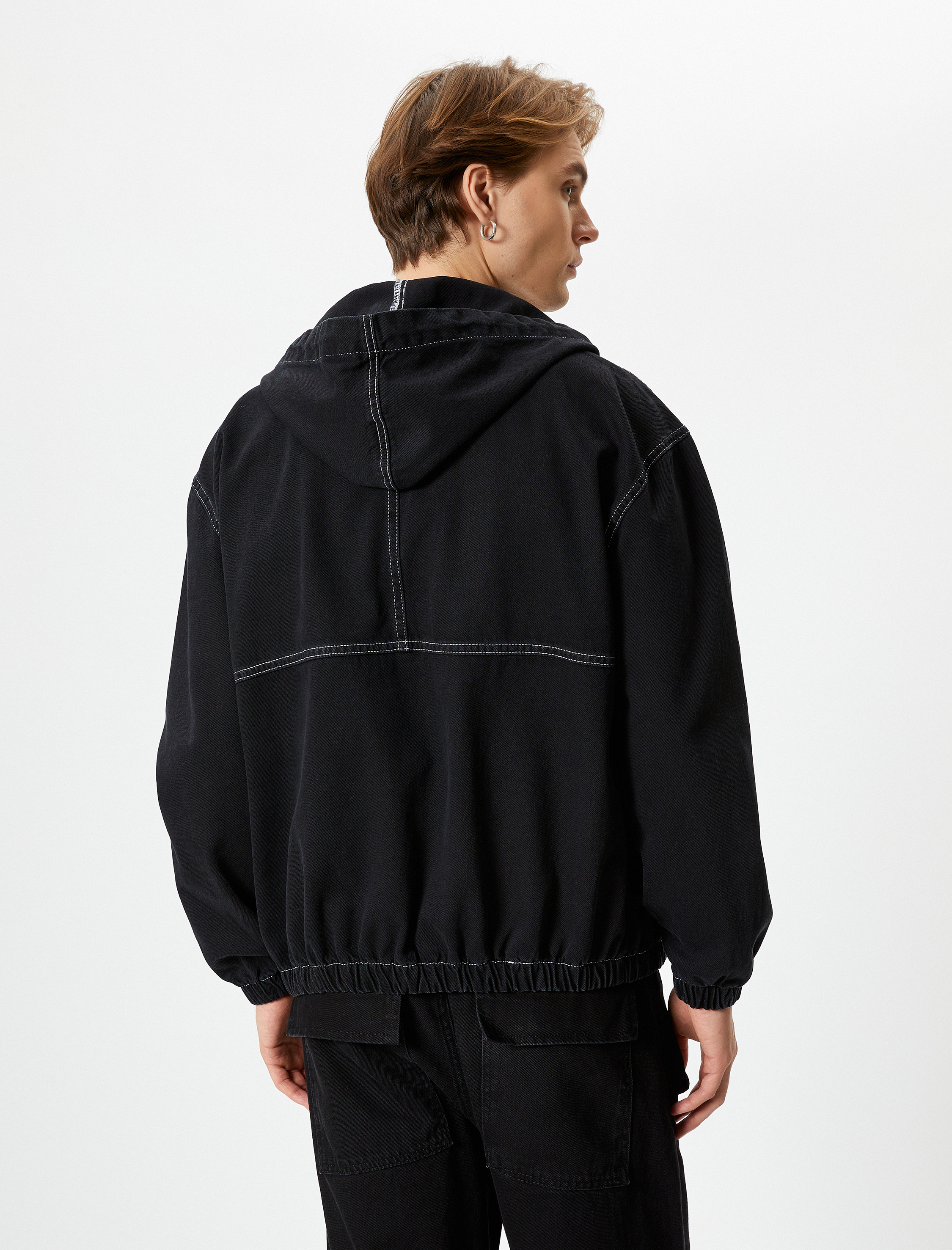   Kot Ceket Kapşonlu Fermuarlı Dikiş Detaylı Cepli