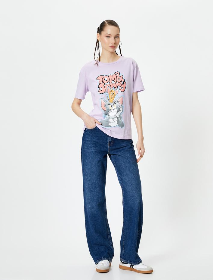  Tom ve Jerry Tişört Lisanslı Kısa Kollu Bisiklet Yaka Pamuklu Rahat Kalıp