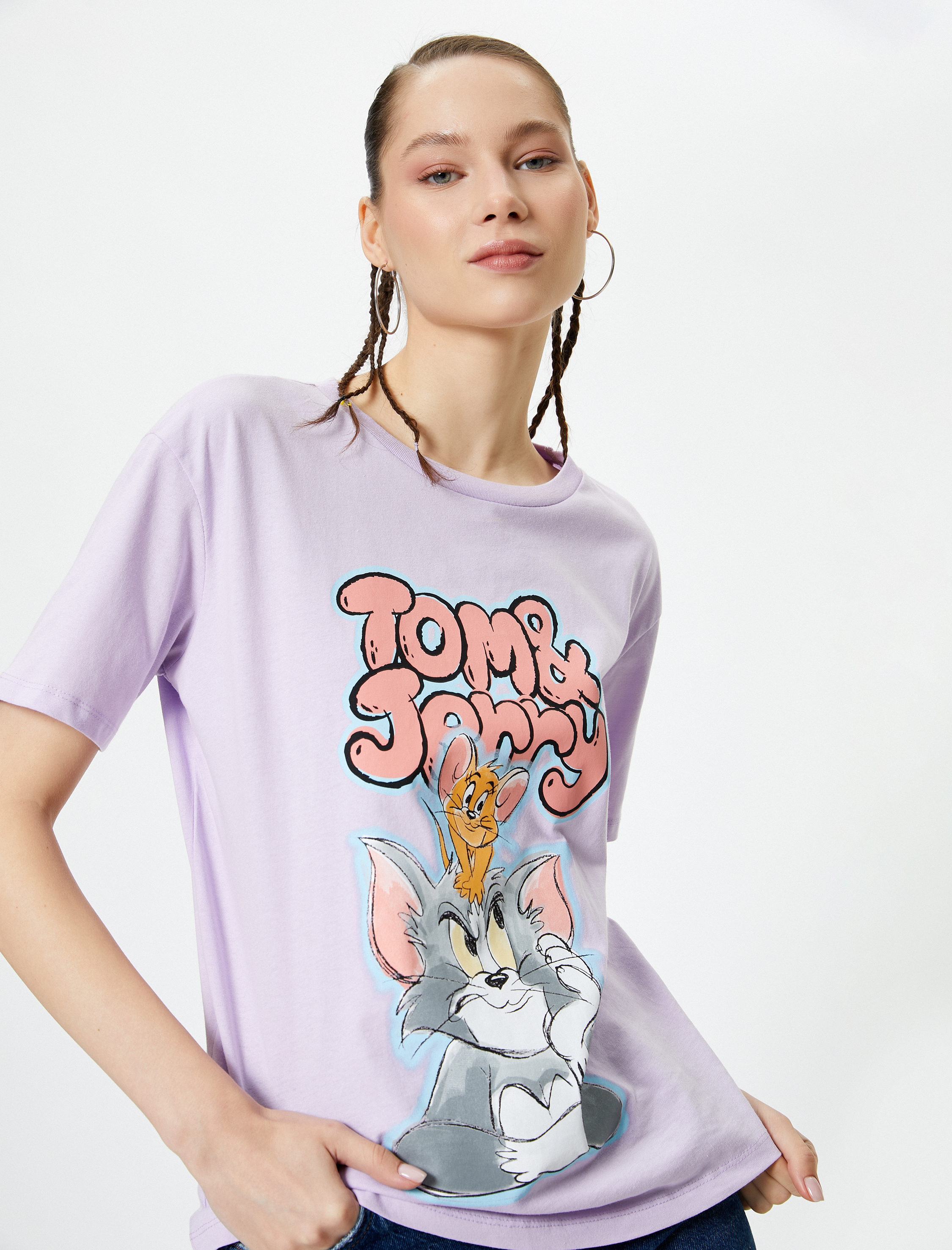   Tom ve Jerry Tişört Lisanslı Kısa Kollu Bisiklet Yaka Pamuklu Rahat Kalıp