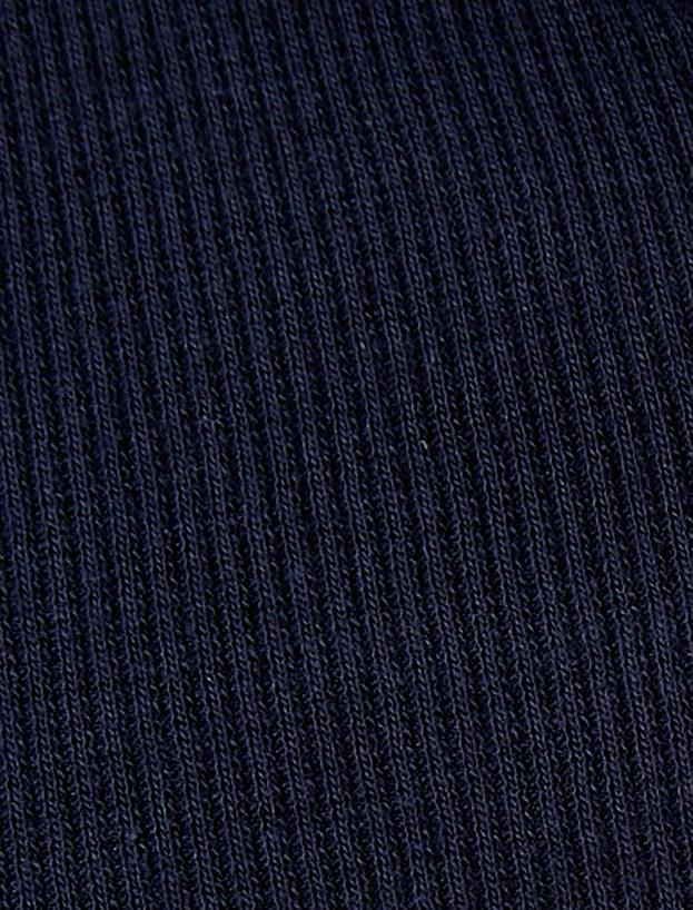 V Yaka Crop Tişört Düğmeli Baskılı Kısa Kollu Ribanalı Pamuklu Slim Fit_5