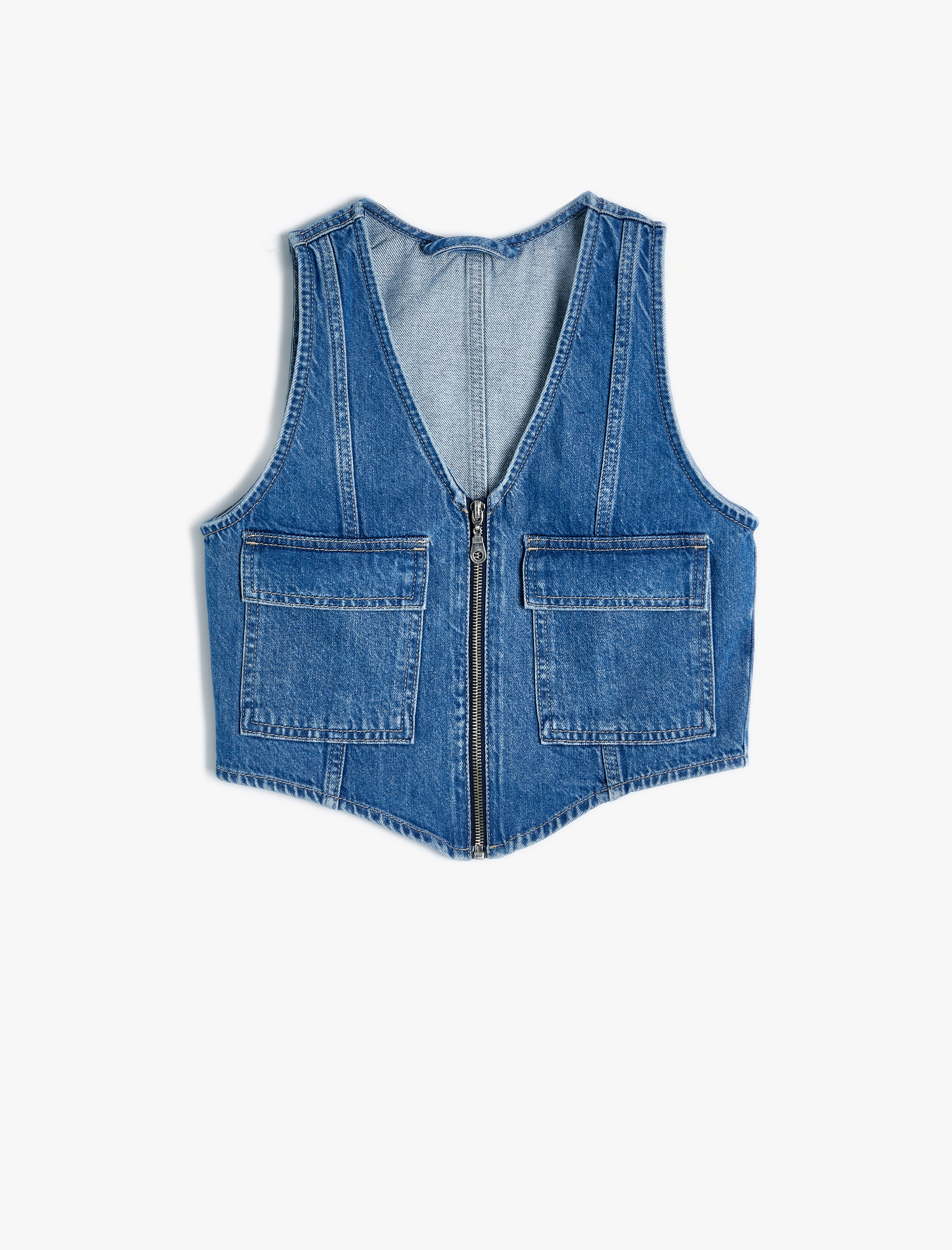   Kot Yelek Fermuarlı V Yaka Kapaklı Cep Detaylı