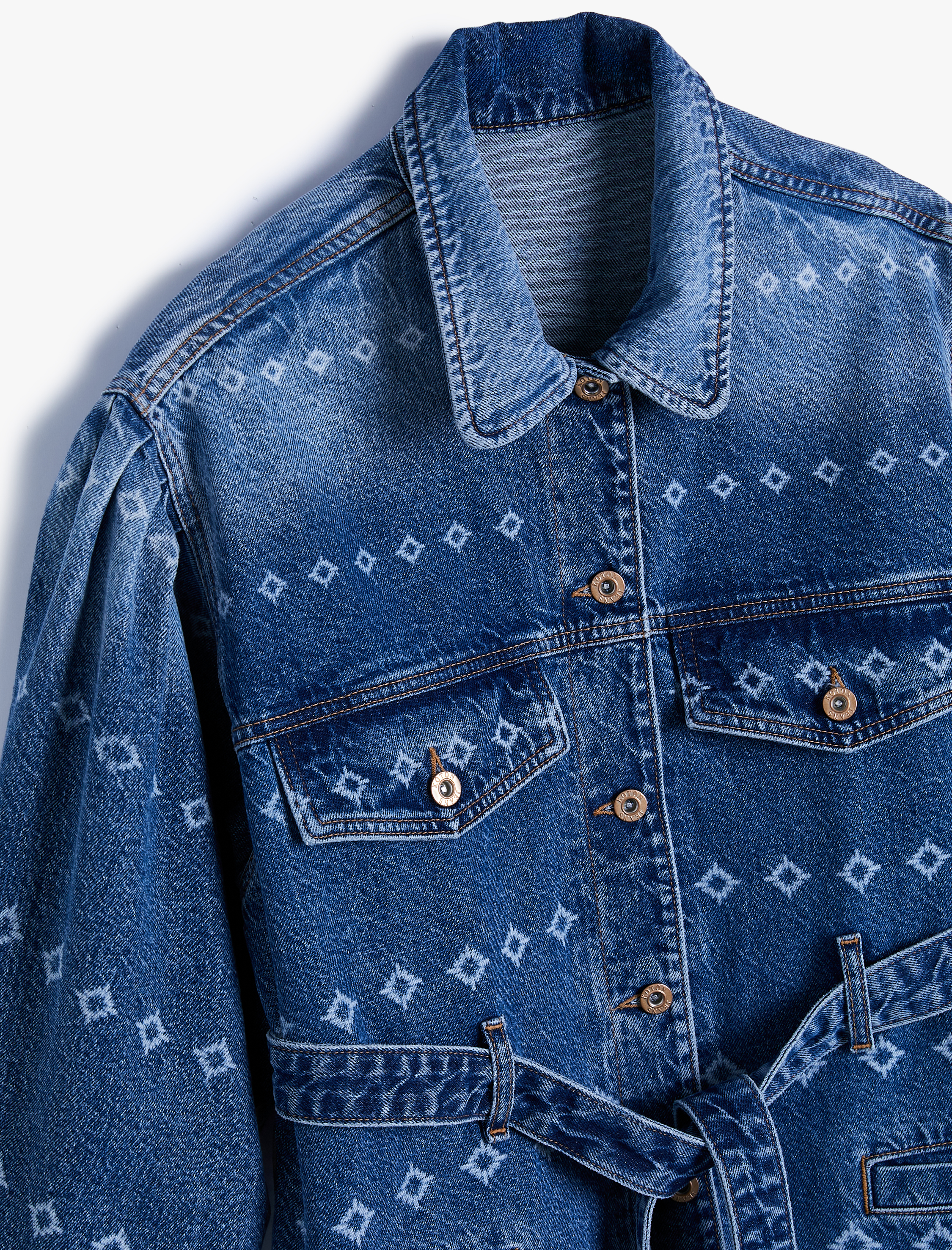   Uzun Kot Ceket Lazer Baskı Detaylı Kemerli Cepli Rahat Kalıp