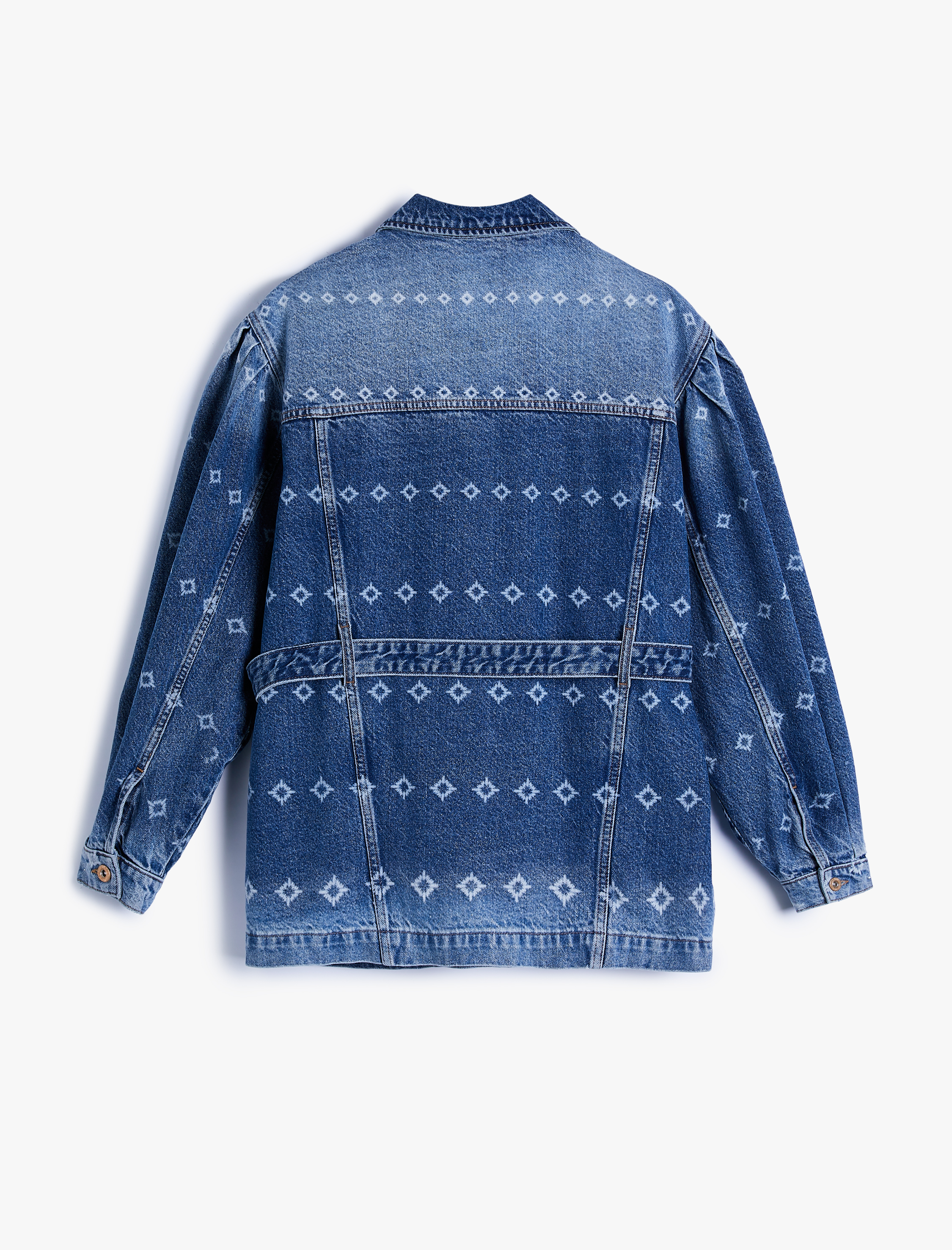   Uzun Kot Ceket Lazer Baskı Detaylı Kemerli Cepli Rahat Kalıp