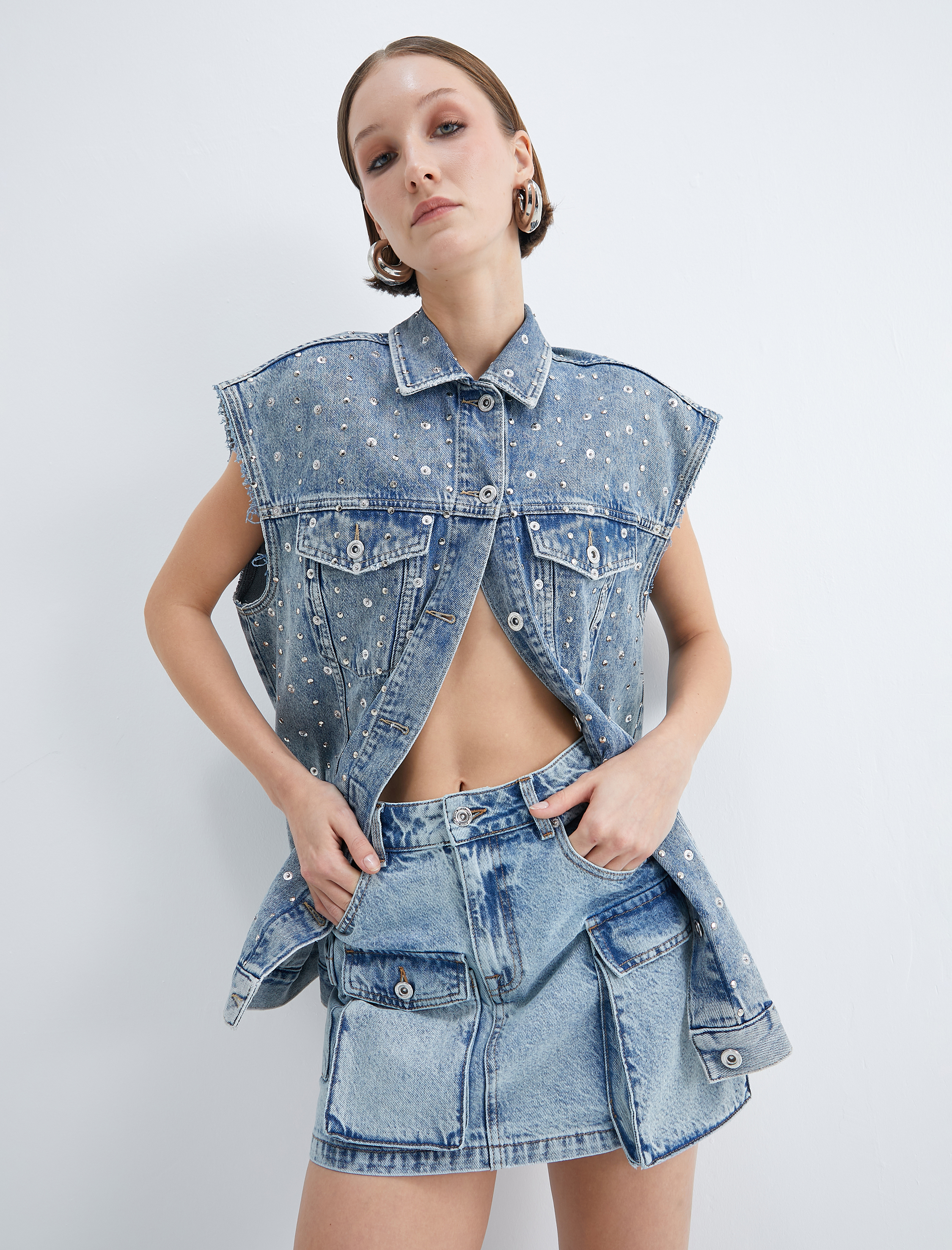   Kolsuz Oversize Kot Ceket Zımba Detaylı