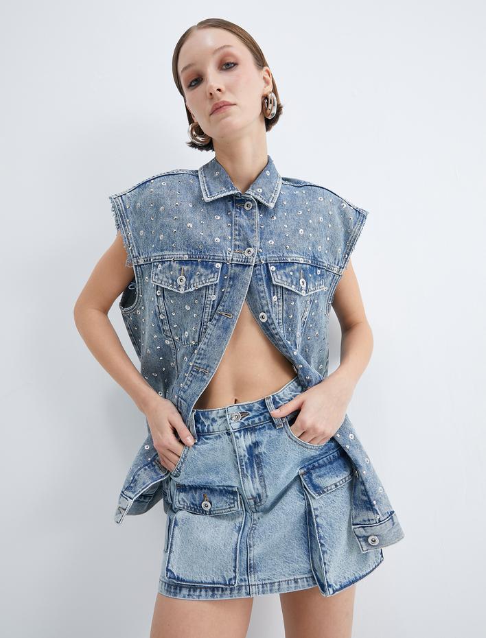  Kolsuz Oversize Kot Ceket Zımba Detaylı